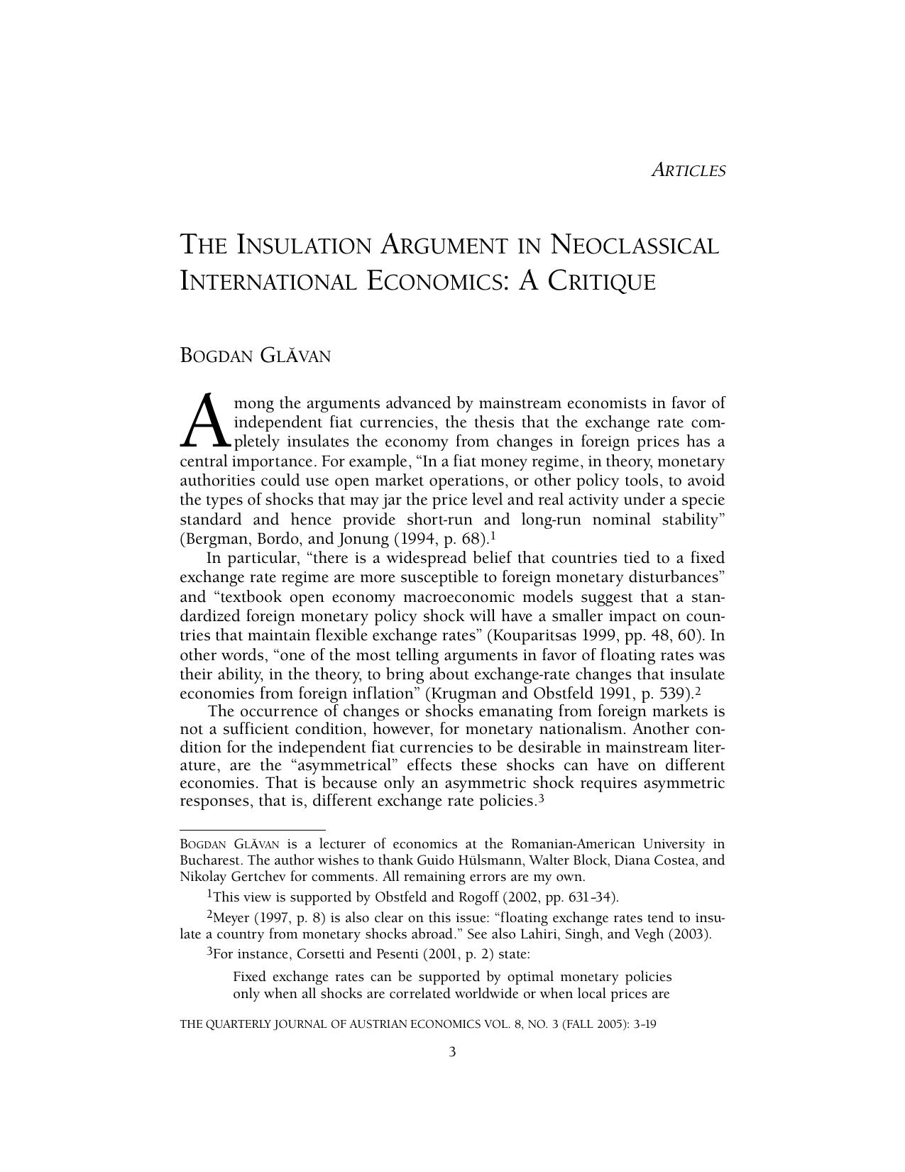 The Insulation Argument in Neoclassical International Economics: A Critique
