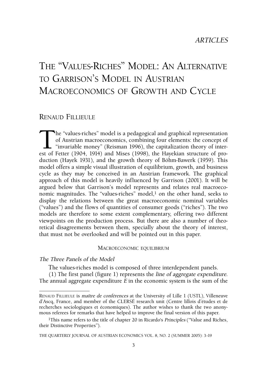 The "Values-Riches" Model: An Alternative To Garrison's Model in Austrian Macroeconomics of Growth and Cycle
