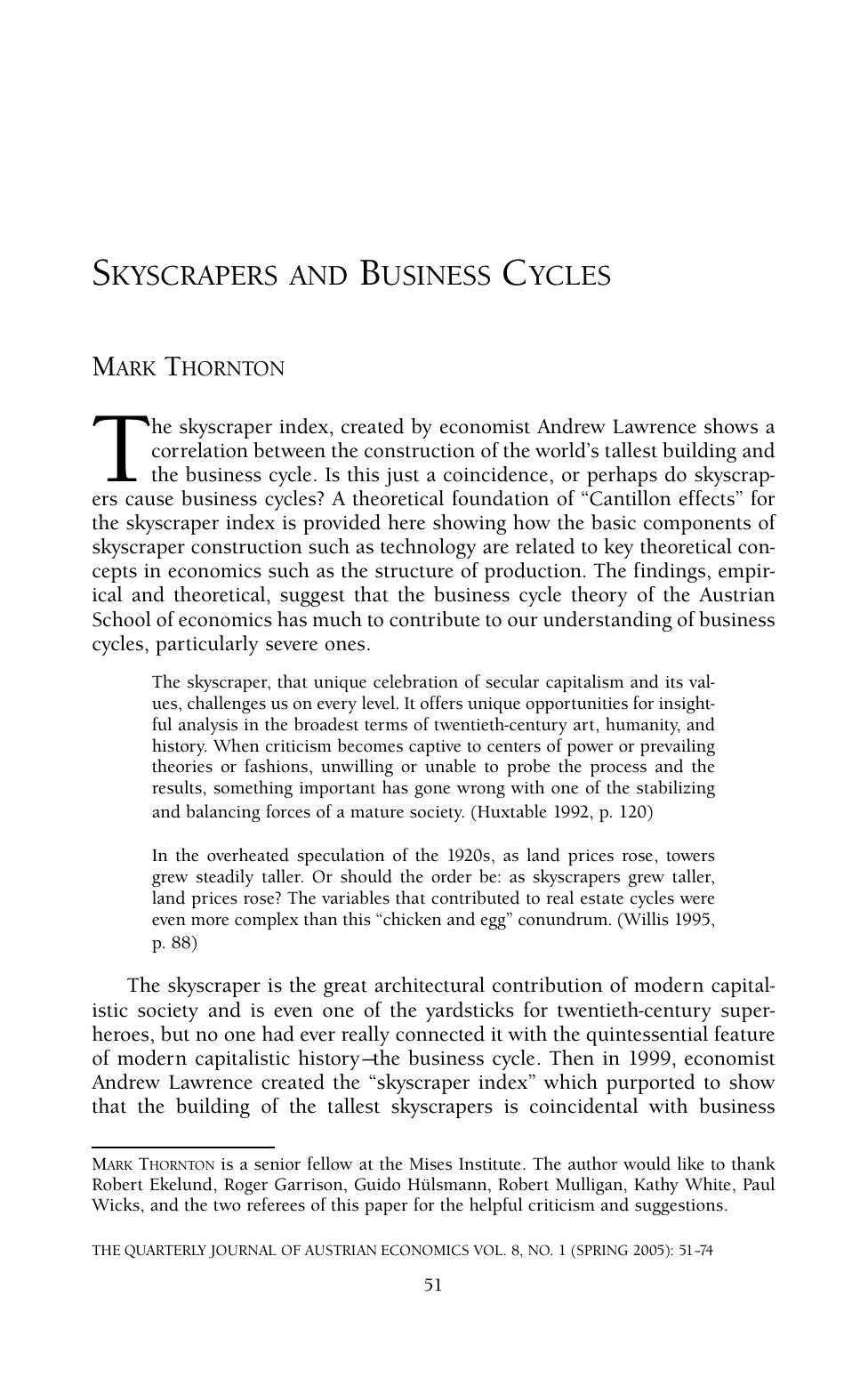 Skyscrapers and Business Cycles