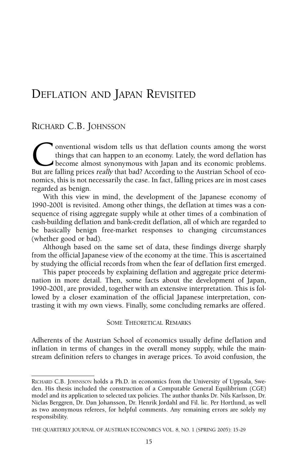 Deflation and Japan Revisited