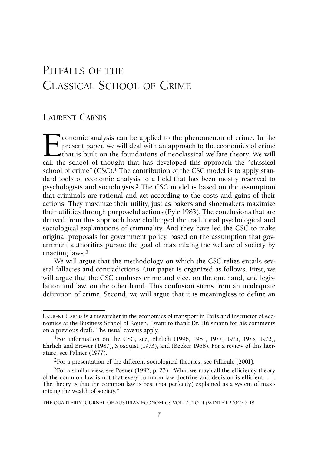 Pitfalls of the Classical School of Crime