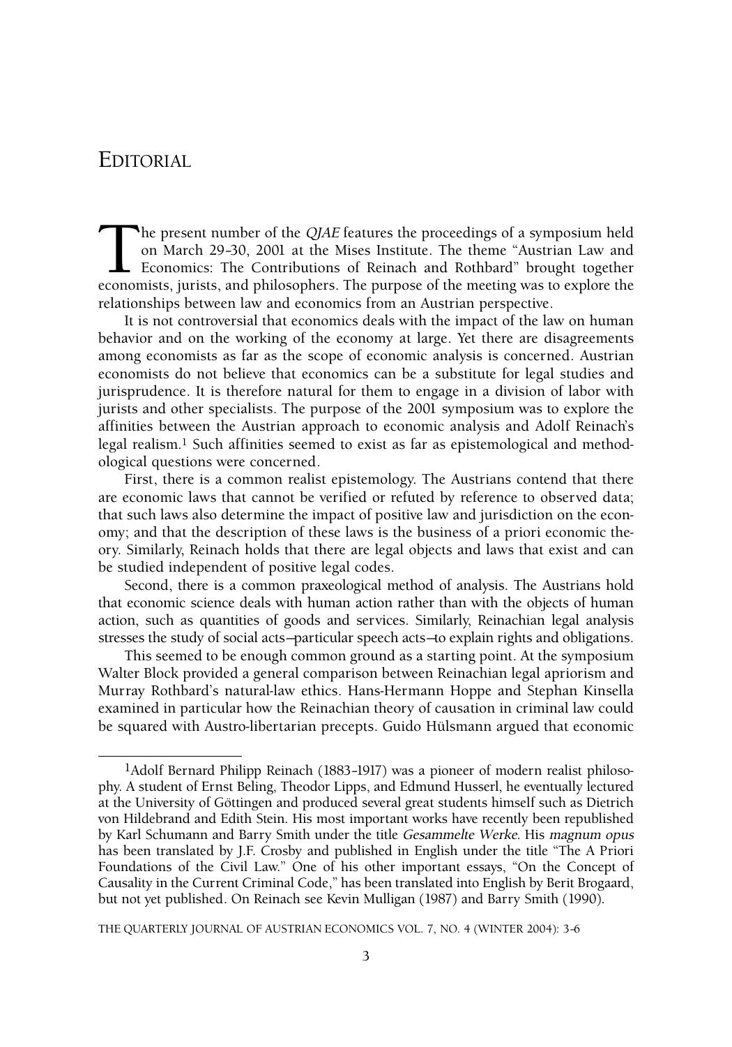 Austrian Law and Economics Special Issue