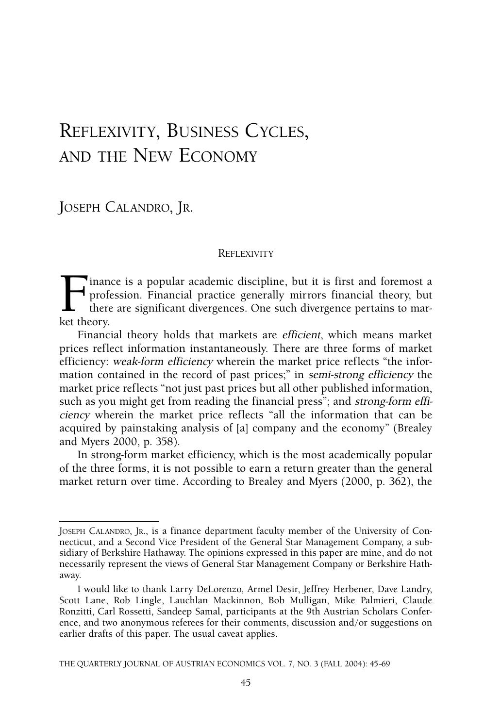 Reflexivity, Business Cycles, and the New Economy