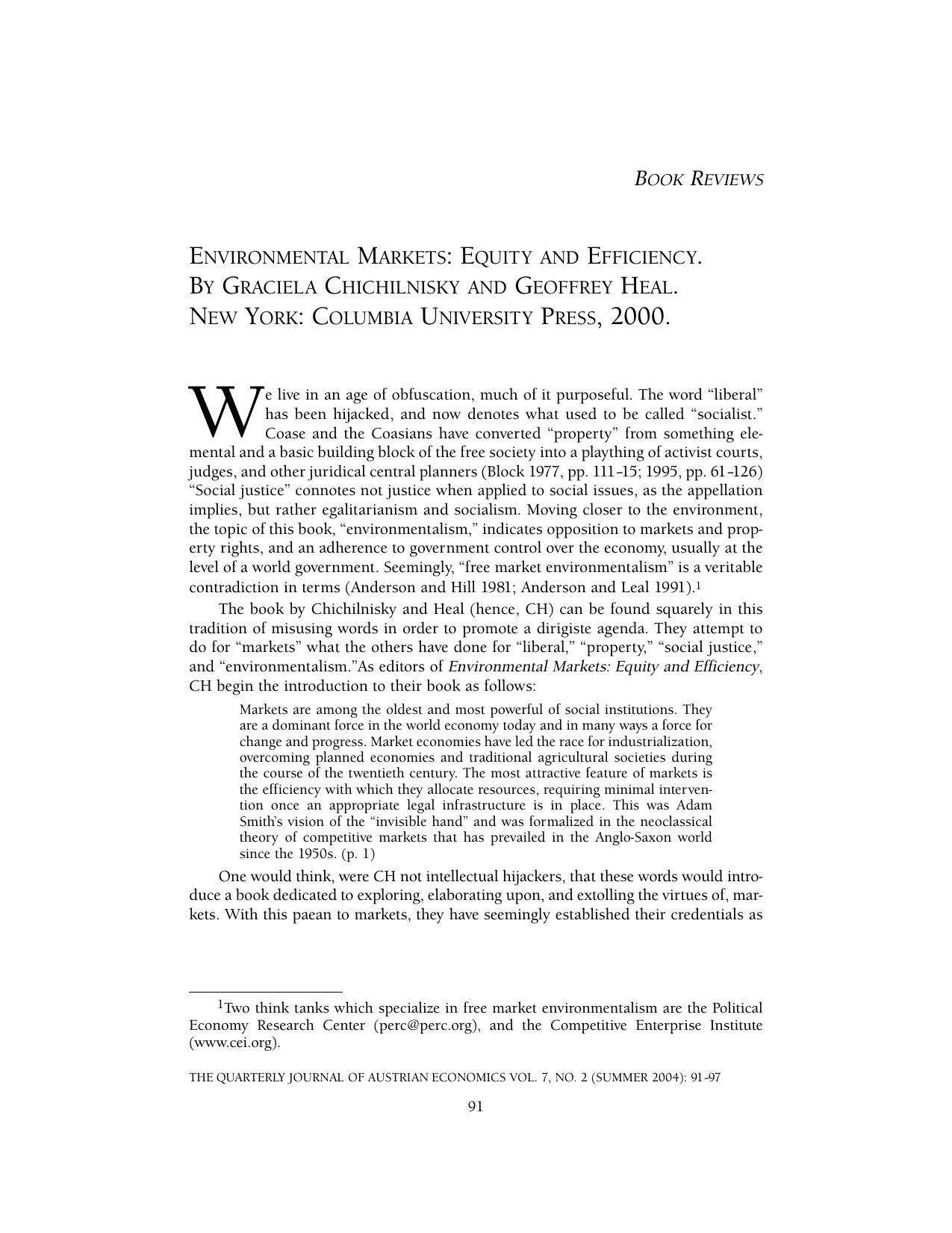 Environmental Markets: Equity and Efficiency