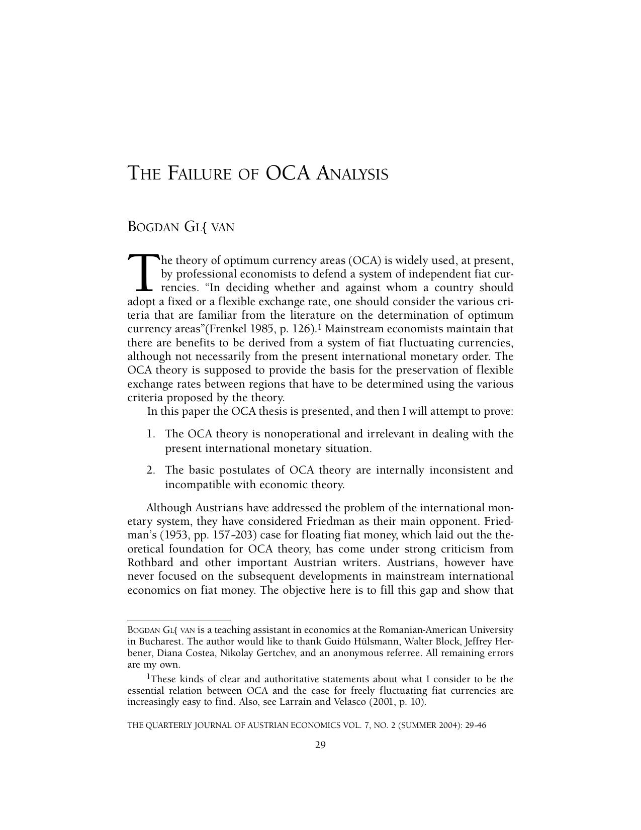 The Failure of OCA Analysis