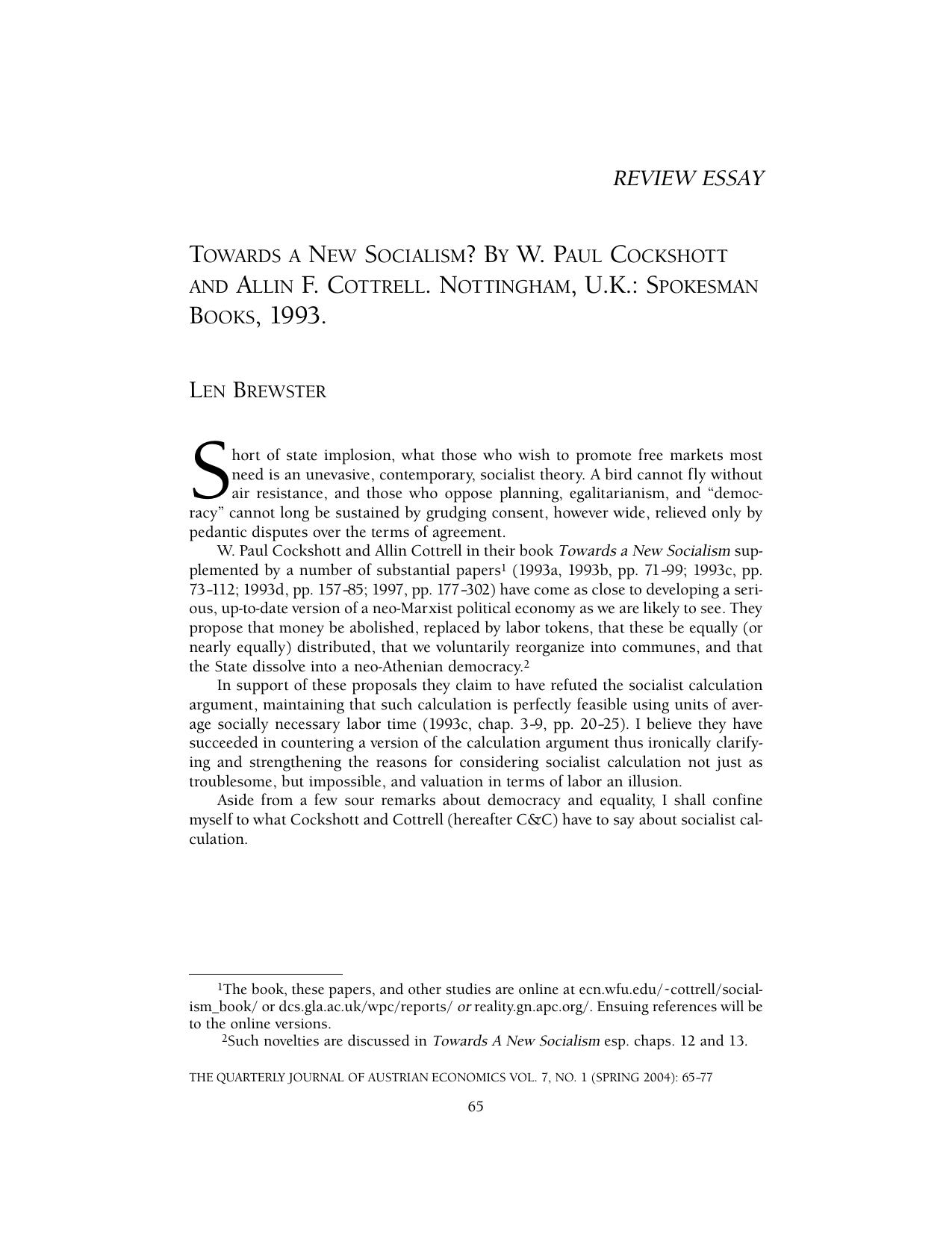 Towards a New Socialism? by W. Paul Cochshott and Allin F. Cottrell