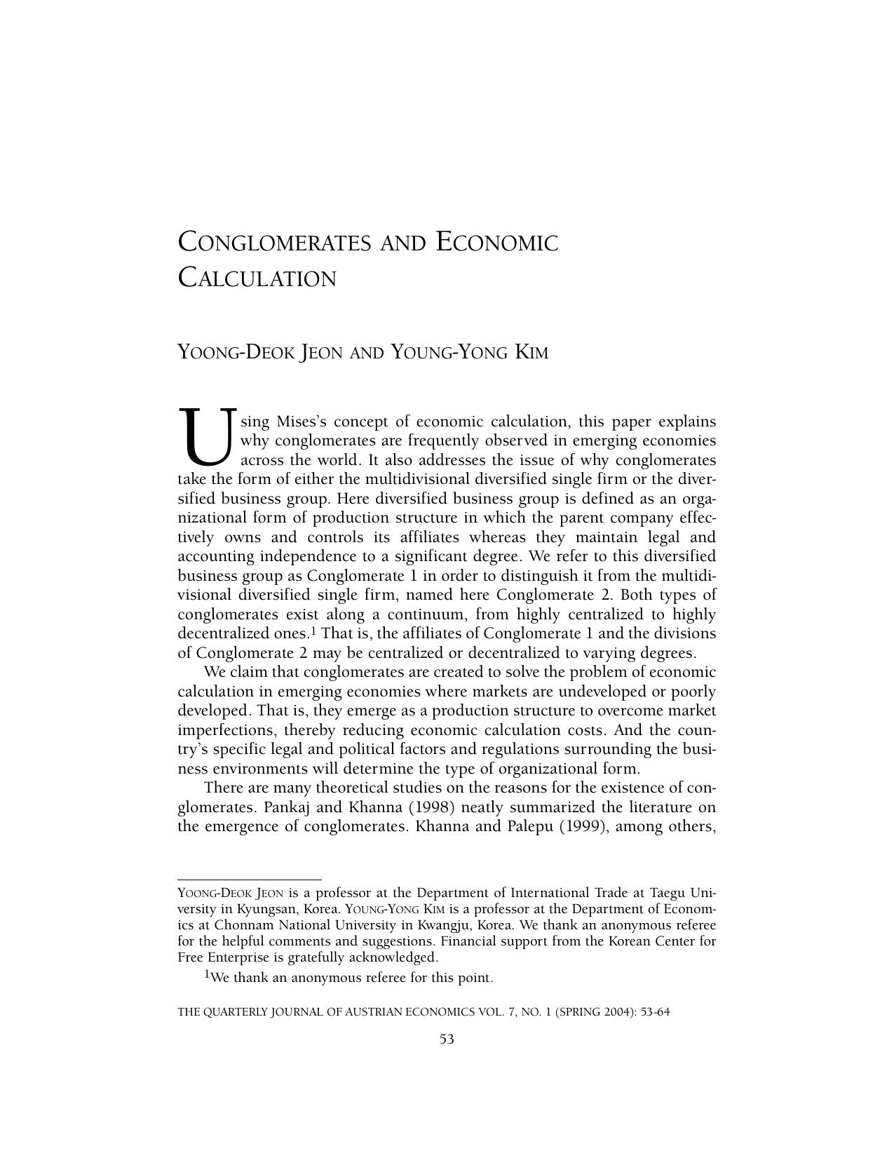 Conglomerates and Economic Calculation
