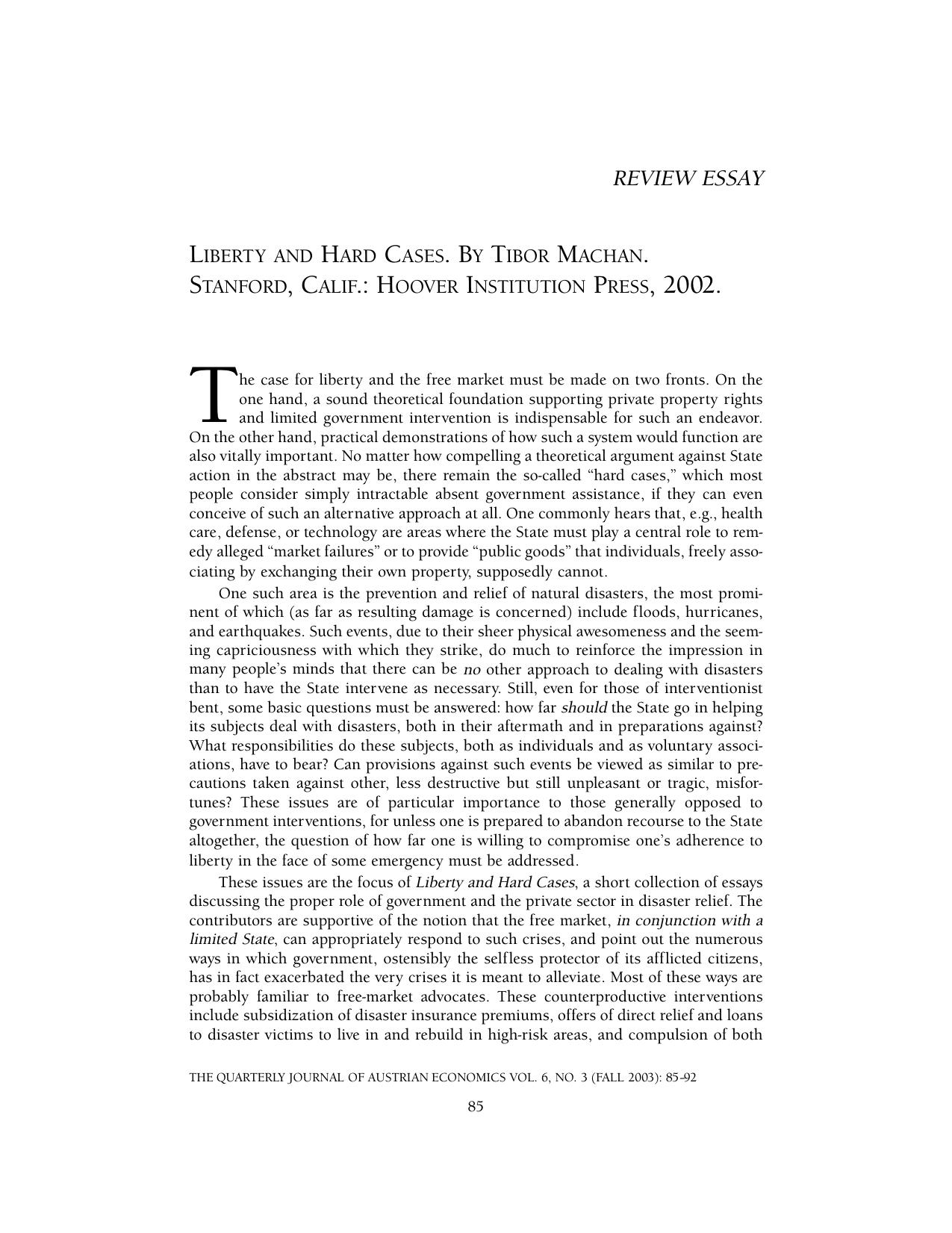 Liberty and Hard Cases by Tibor Machan
