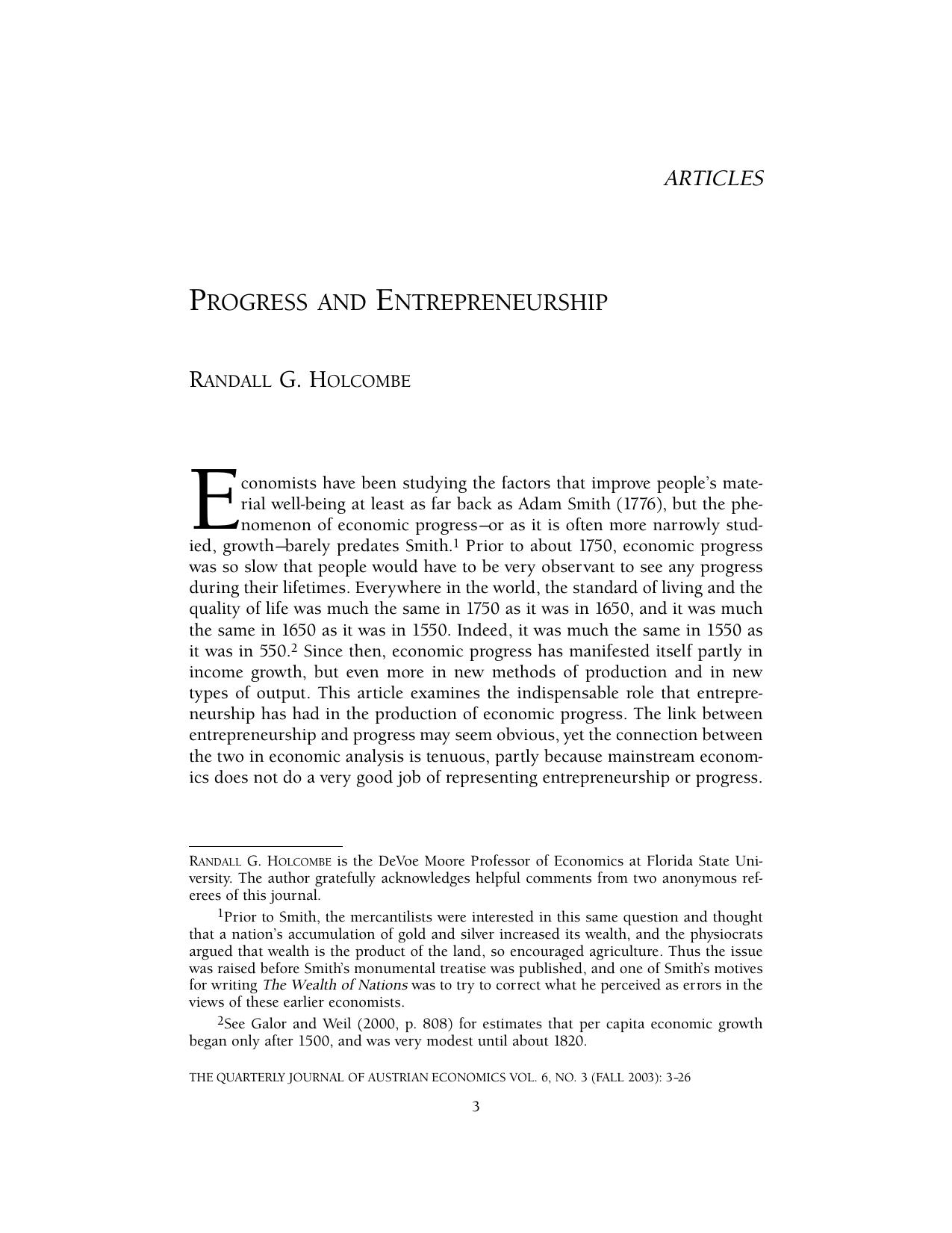 Progress and Entrepreneurship