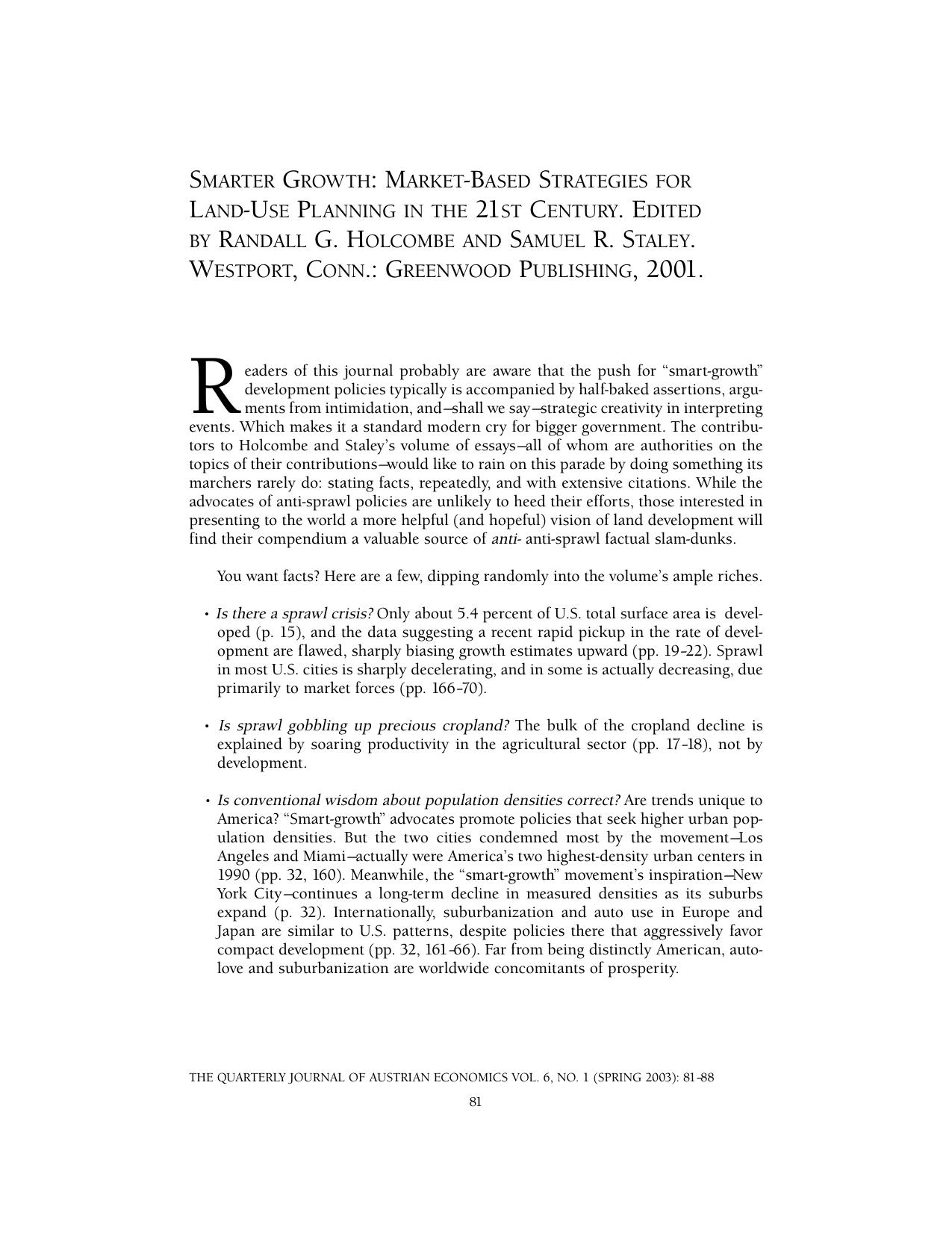 Smarter Growth: Market-Based Strategies for Land-Use Planning in the 21st Century