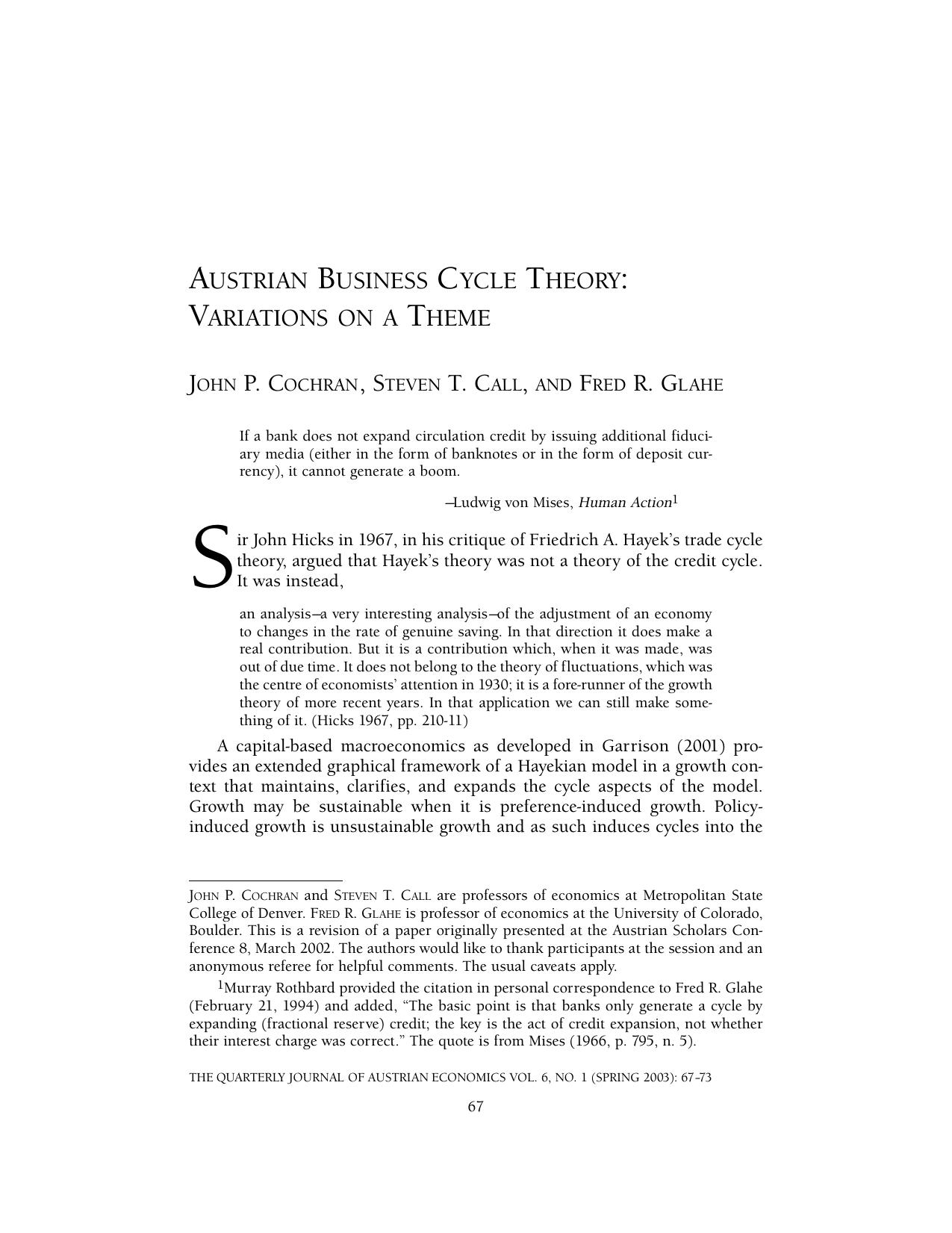 Austrian Business Cycle Theory: Variations on a Theme