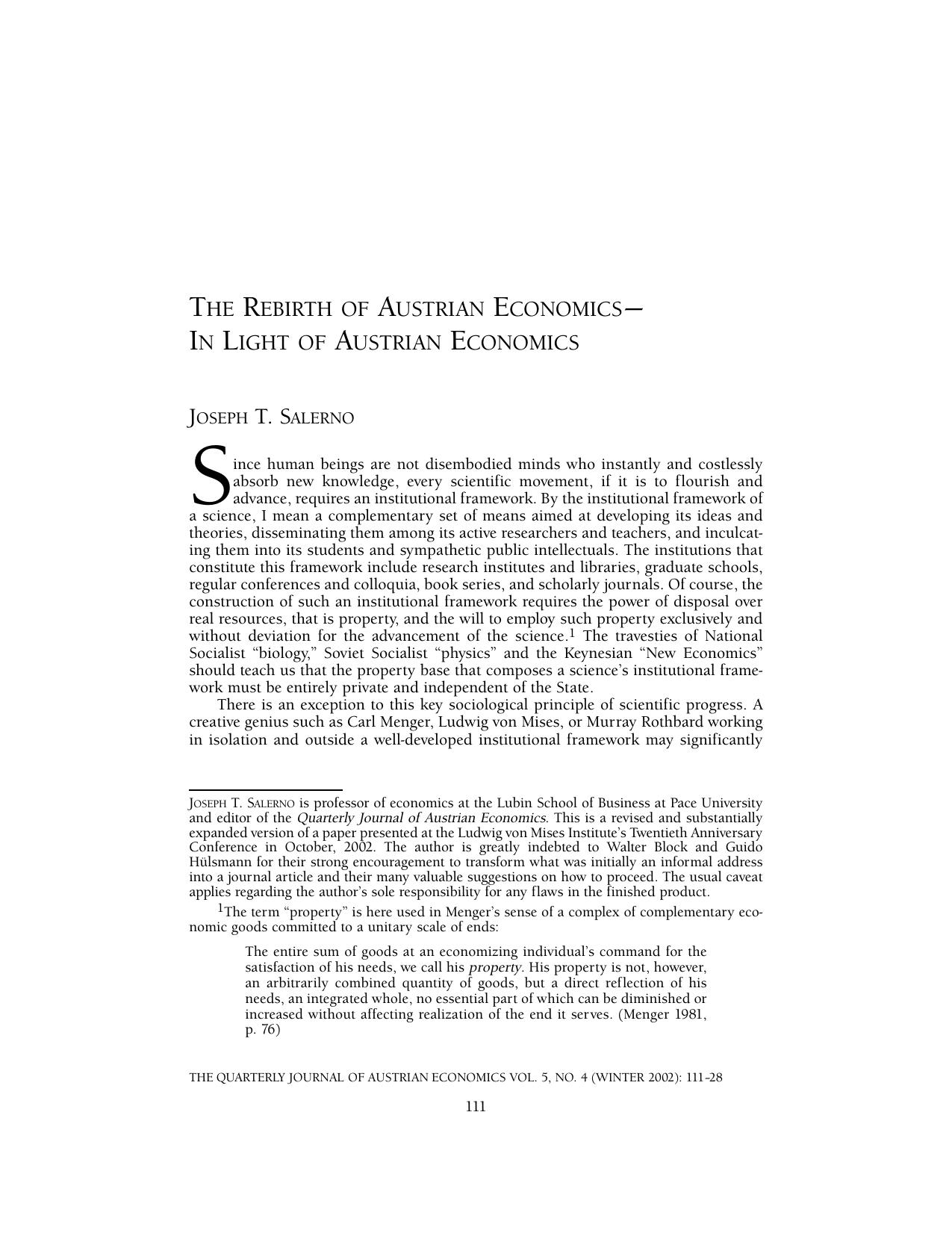 The Rebirth of Austrian Economics In Light of Austrian Economics