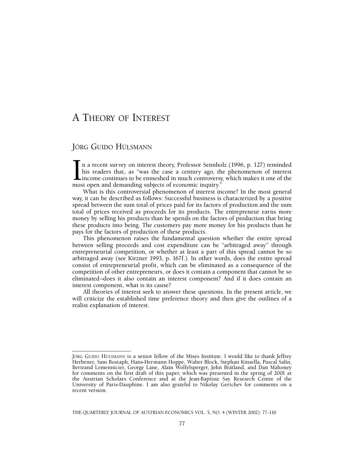 A Theory of Interest
