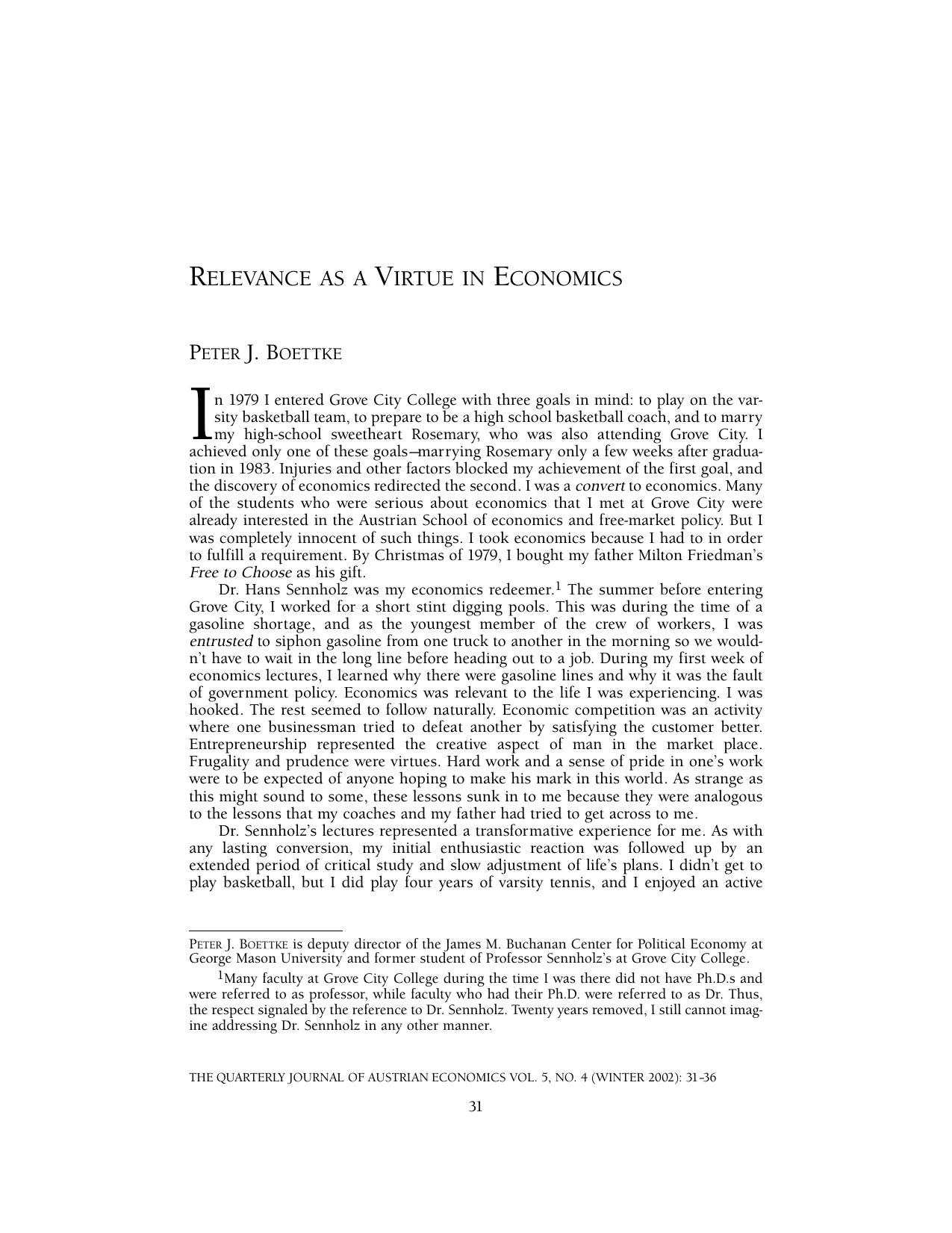 Relevance as a Virtue in Economics