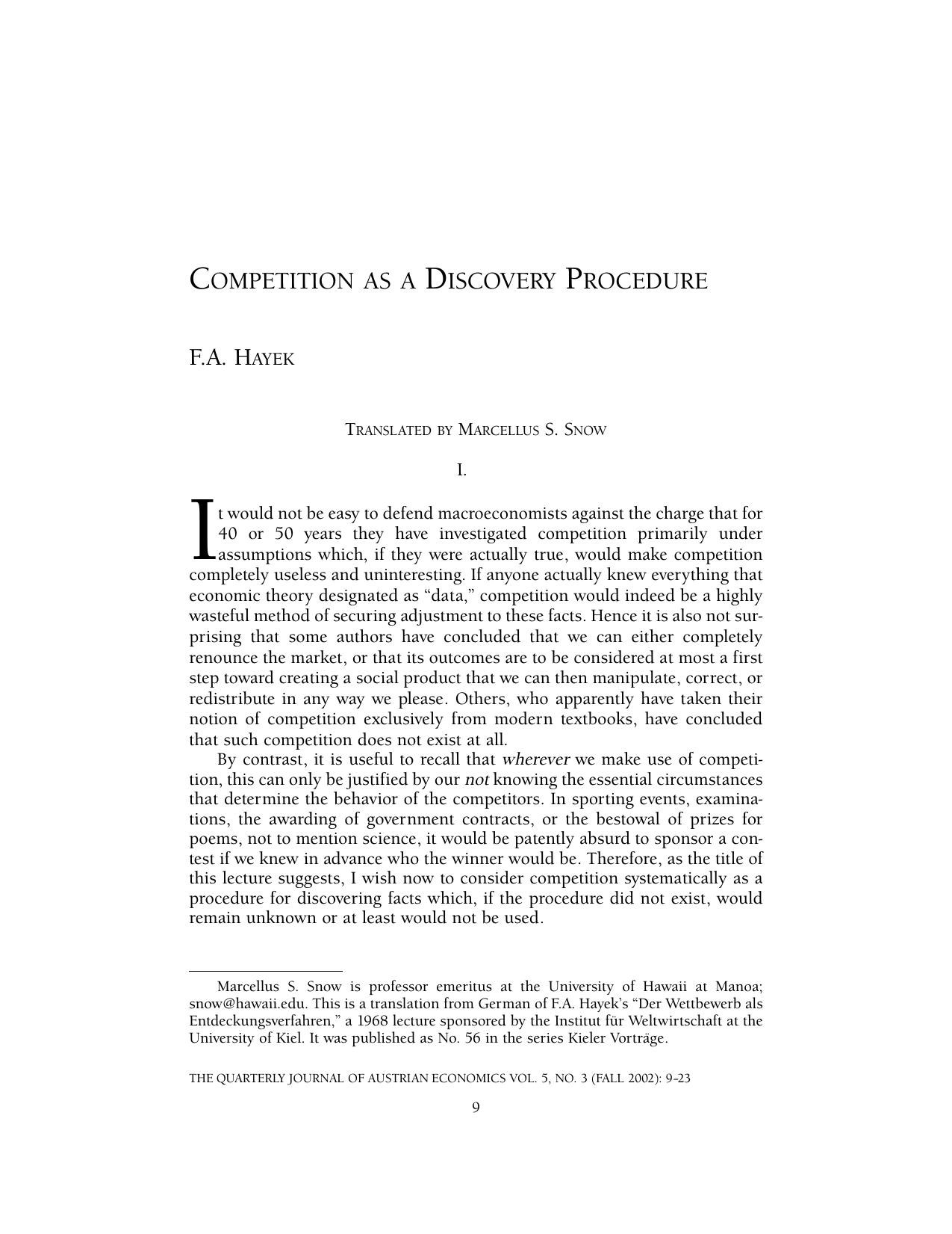 Competition as a Discovery Procedure