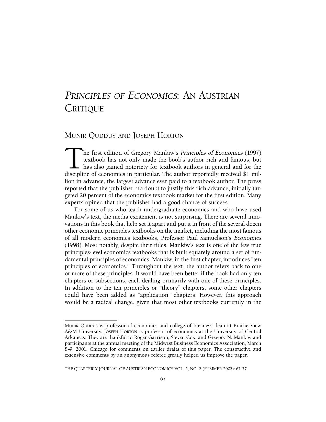 Principles of Economics An Austrian Critique