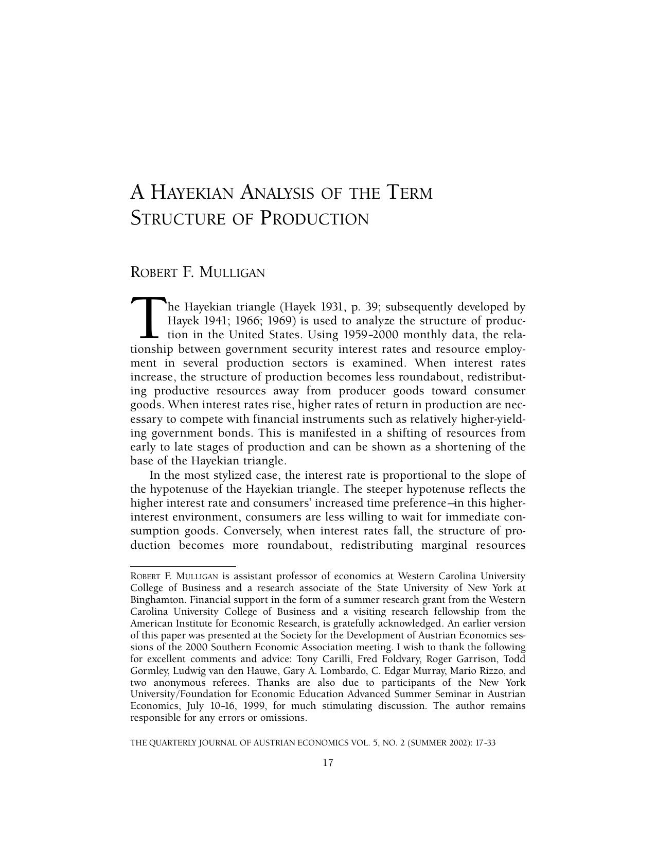 A Hayekian Analysis of the Term Structure of Production
