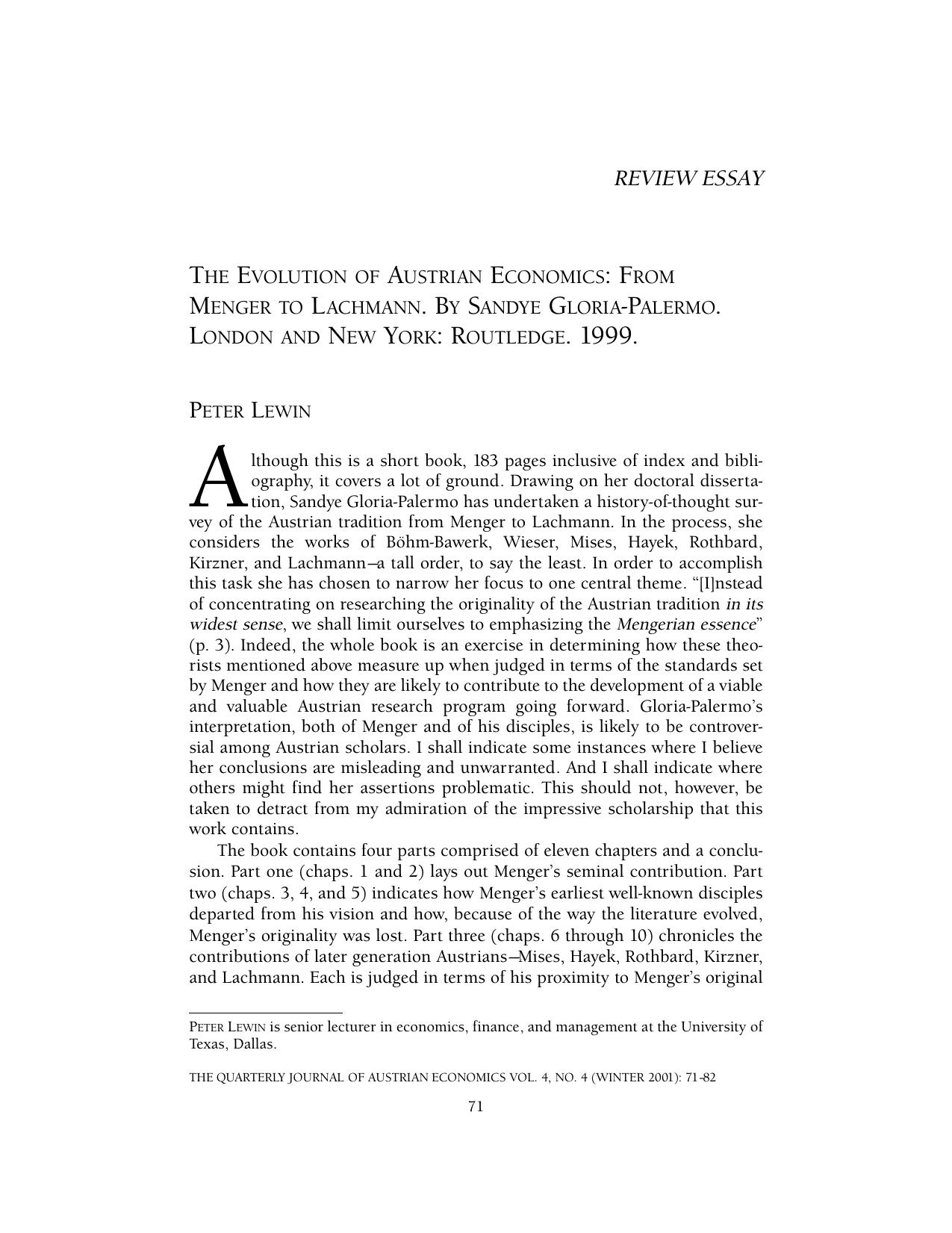 The Evolution of Austrian Economics: From Menger to Lachmann