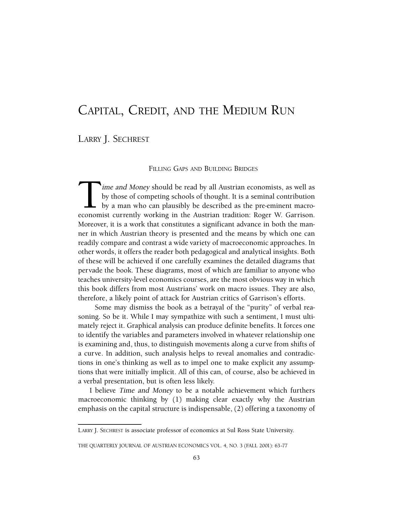 Capital, Credit, and the Medium Run