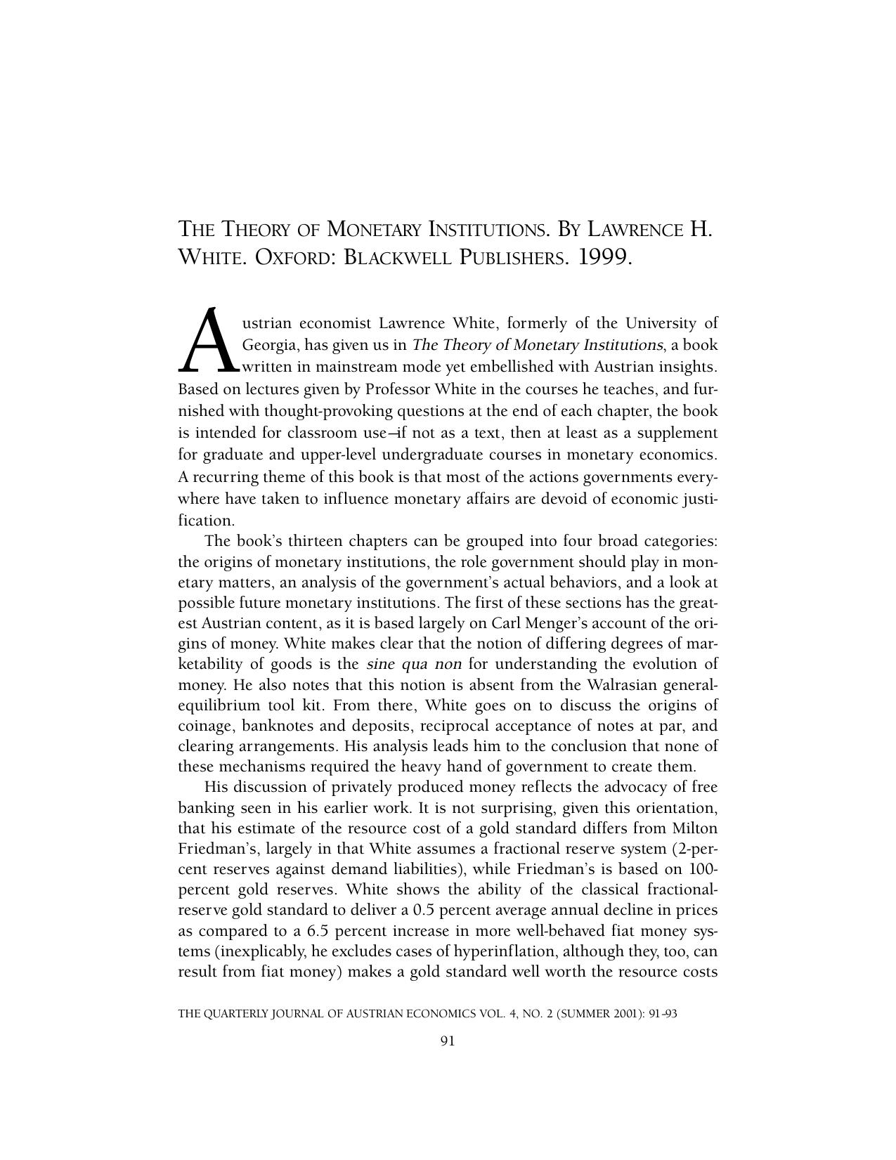 The Theory of Monetary Institutions
