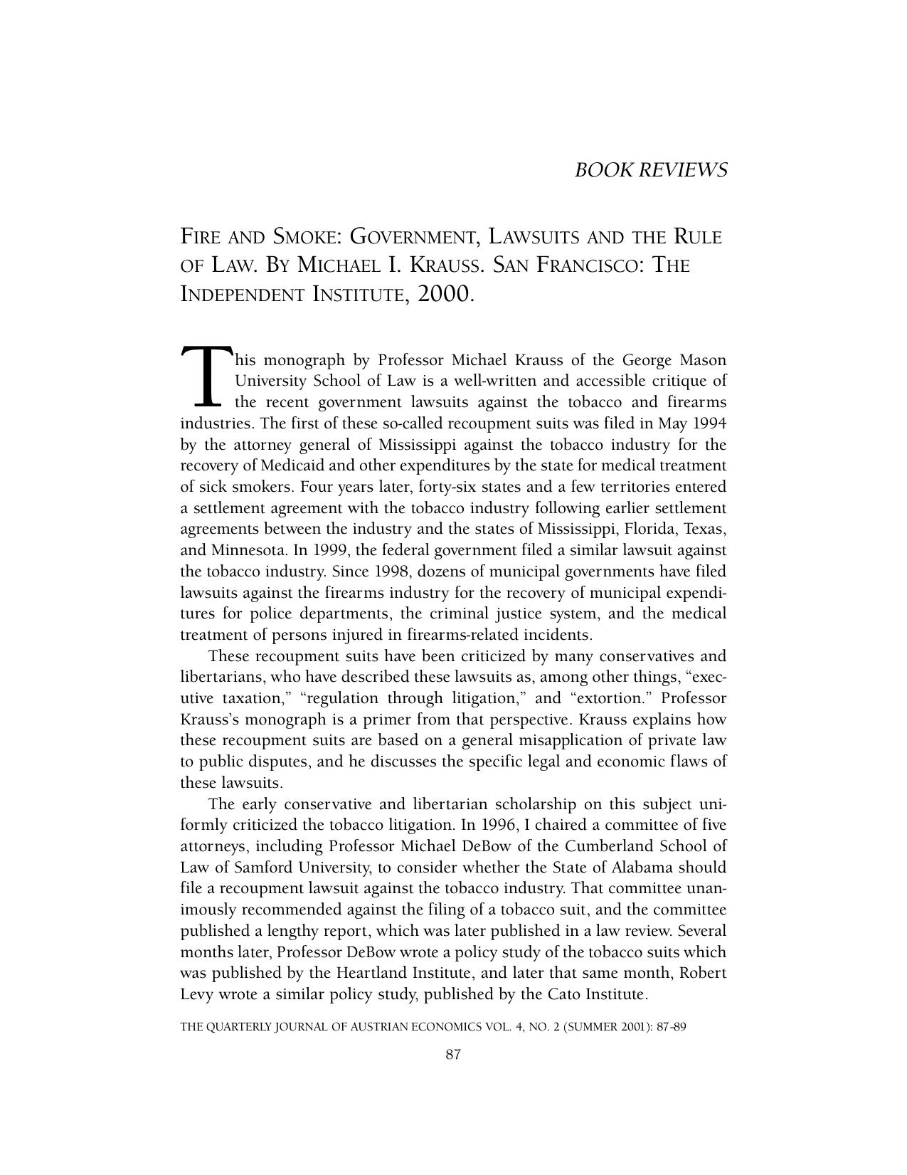 Fire and Smoke: Government, Lawsuits and the Rule of Law