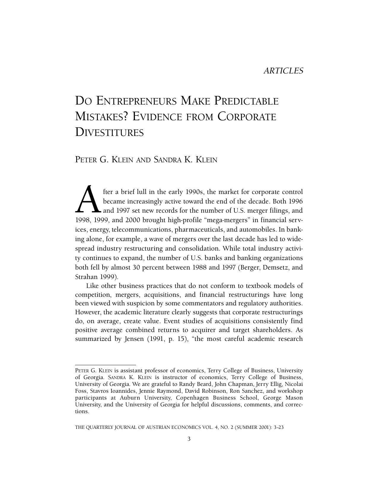 Do Entrepreneurs Make Predicatable Mistakes? Evidence from Corporate Divestitures