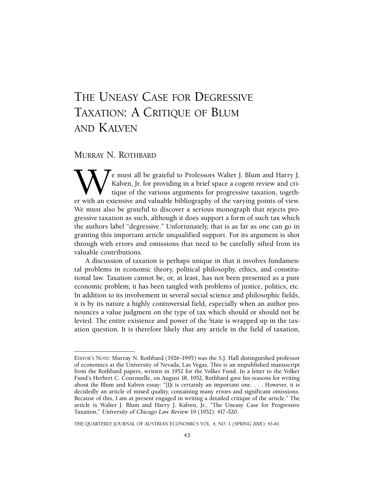 The Uneasy Case for Degressive Taxation: A Critique of Blum and Kalven
