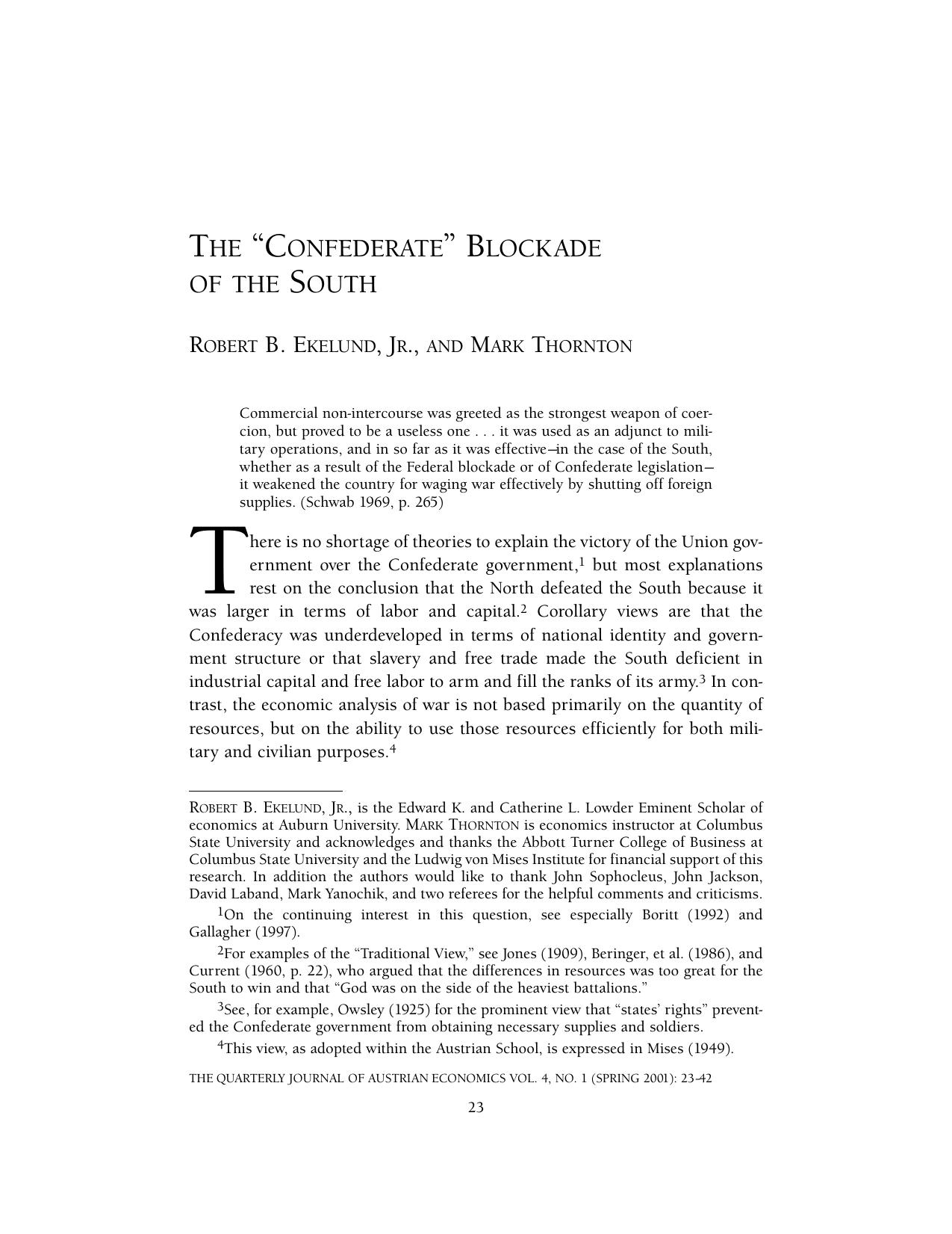 The "Confederate" Blockade of the South