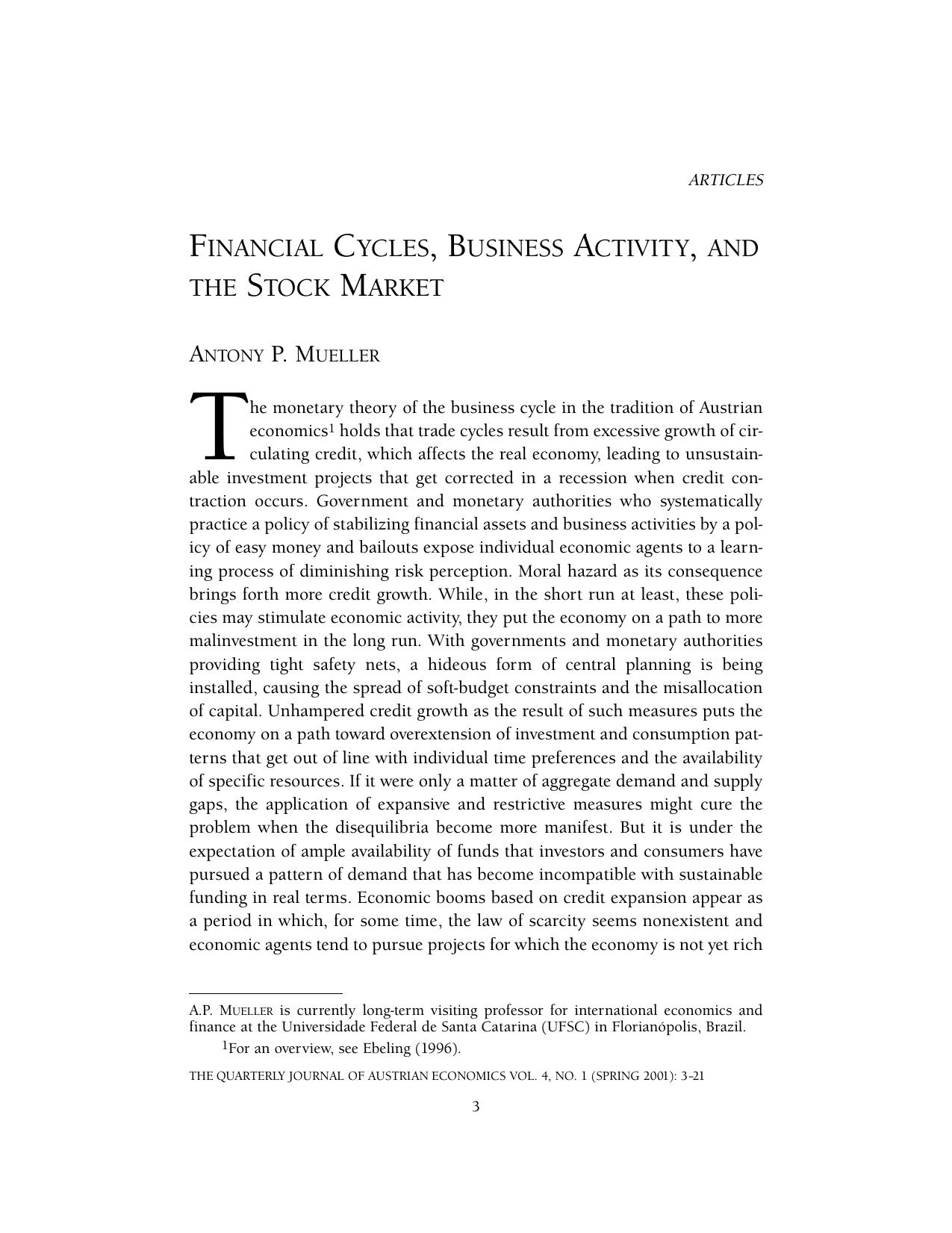 Financial Cycles, Business Activity, and the Stock Market