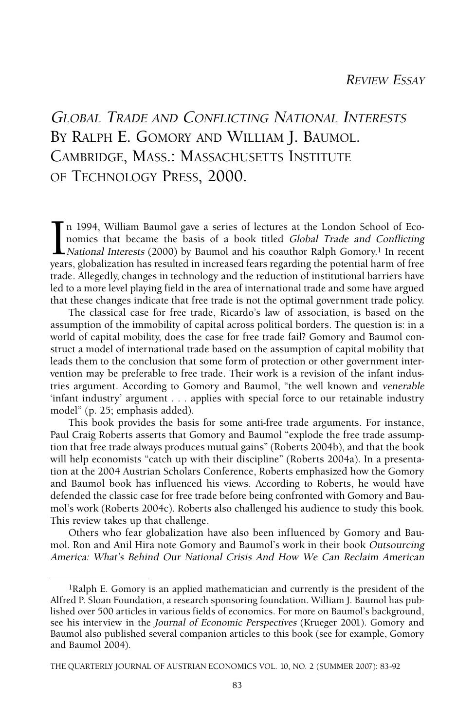 Global Trade and Conflicting National Interests