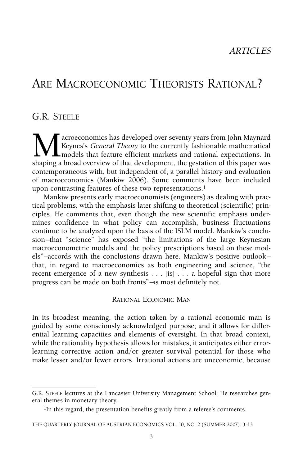 Are Macroeconomic Theorists Rational?