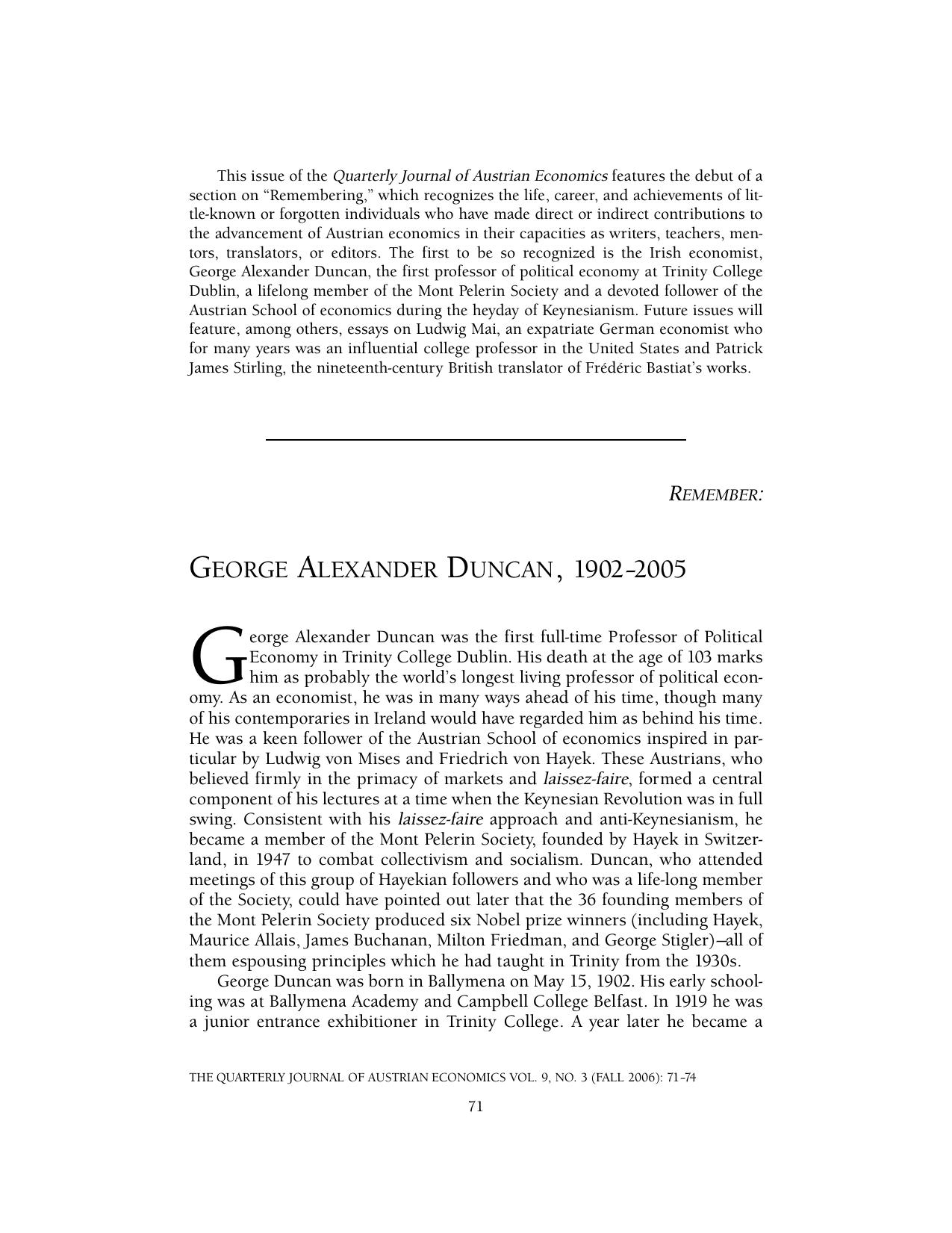 George Alexander Duncan, 1902-2005