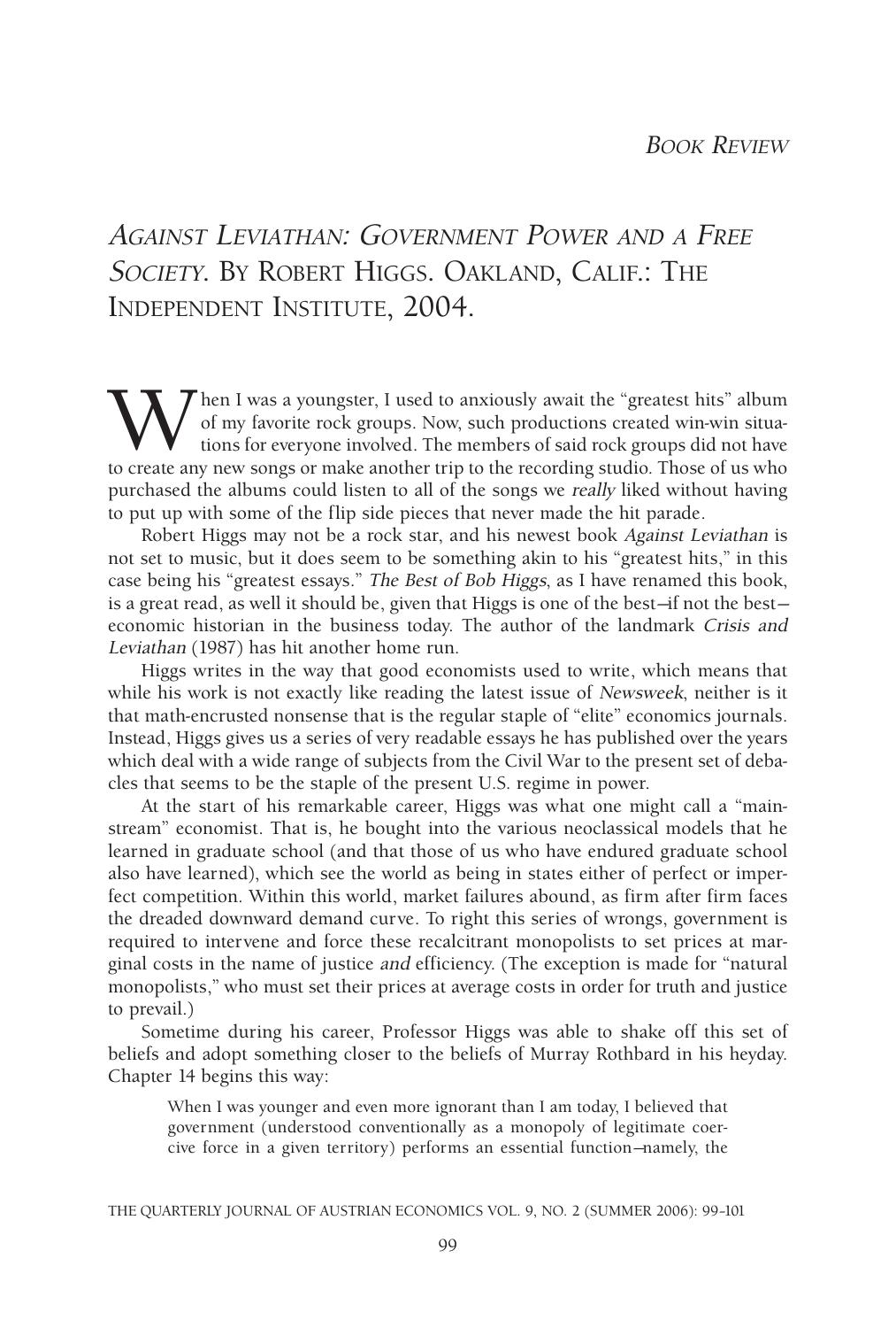 Against Leviathan: Government Power and a Free Society