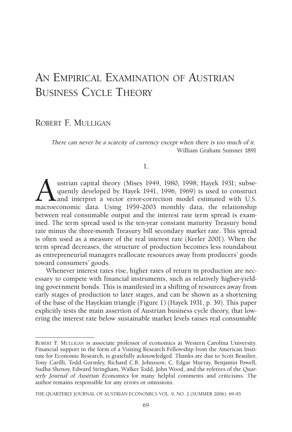 An Empirical Examination of Austrian Business Cycle Theory