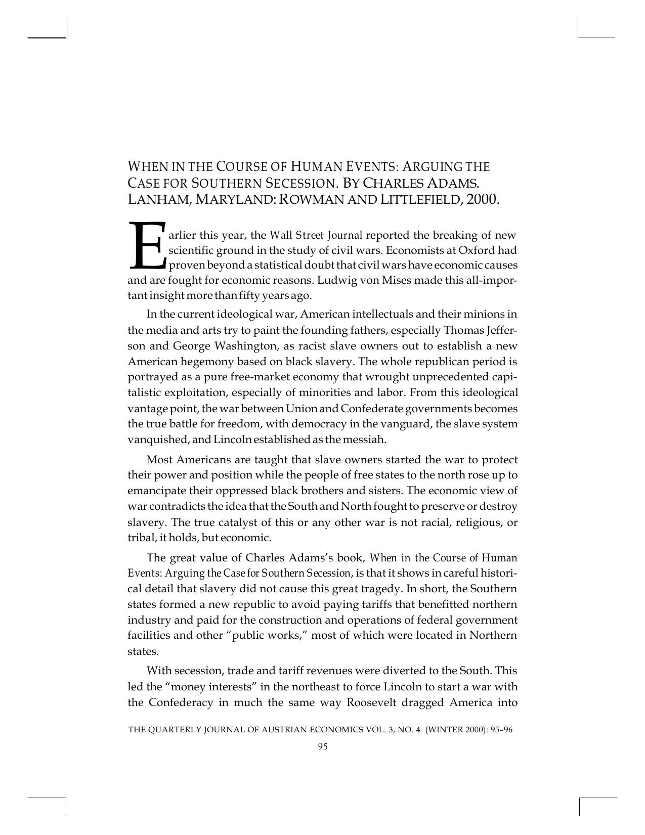When in the Course of Human Events: Arguing the Case for Southern Secession