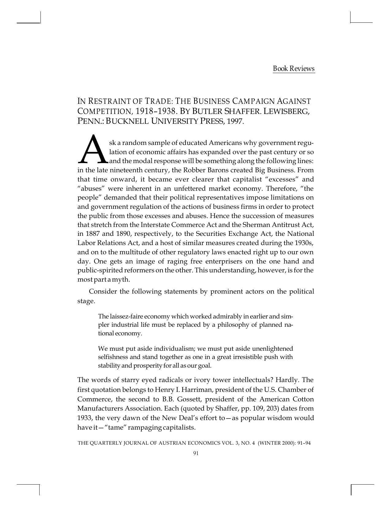 In Restraint of Trade: The Business Campaign Against Competition: 1918-1938