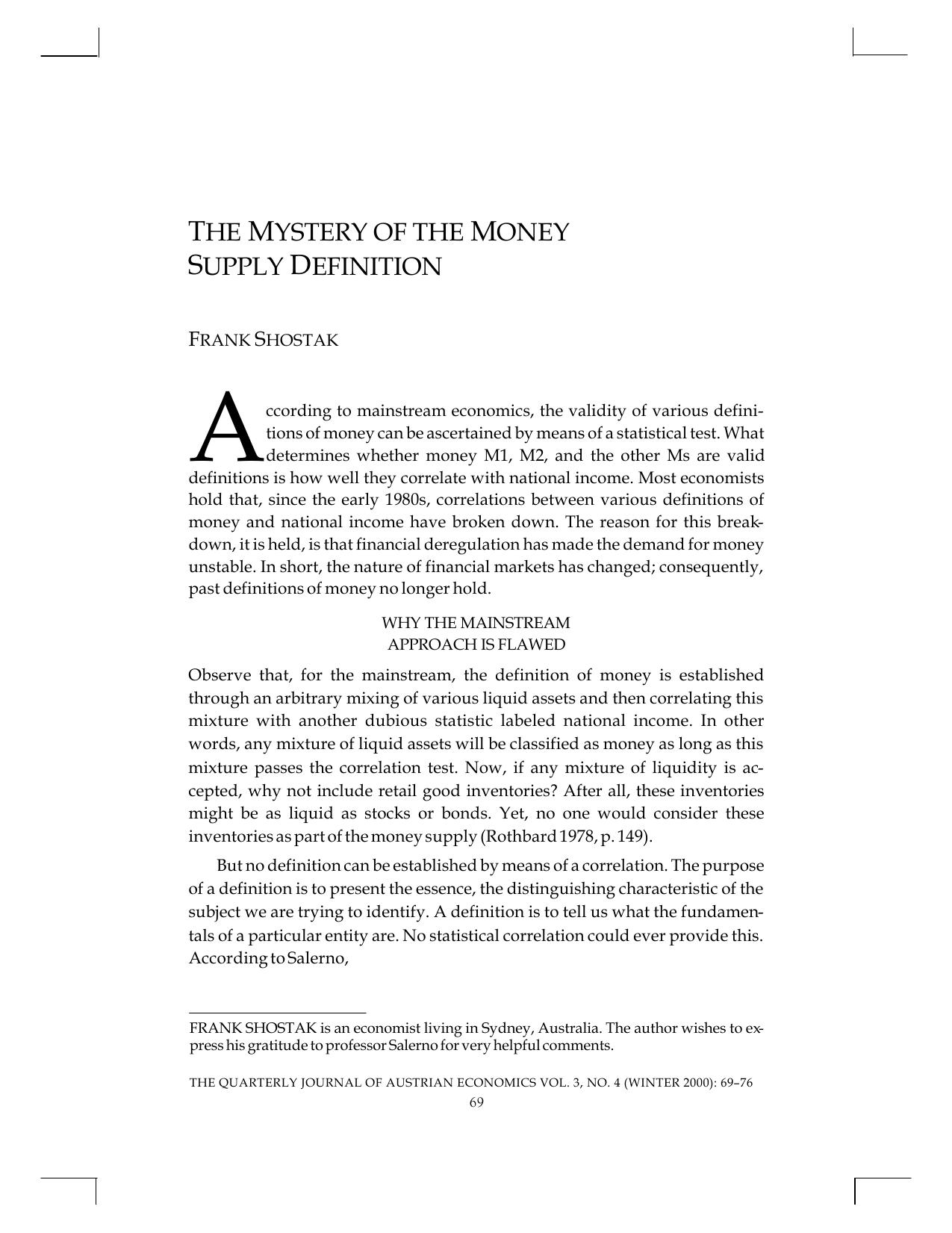 The Mystery of the Money Supply