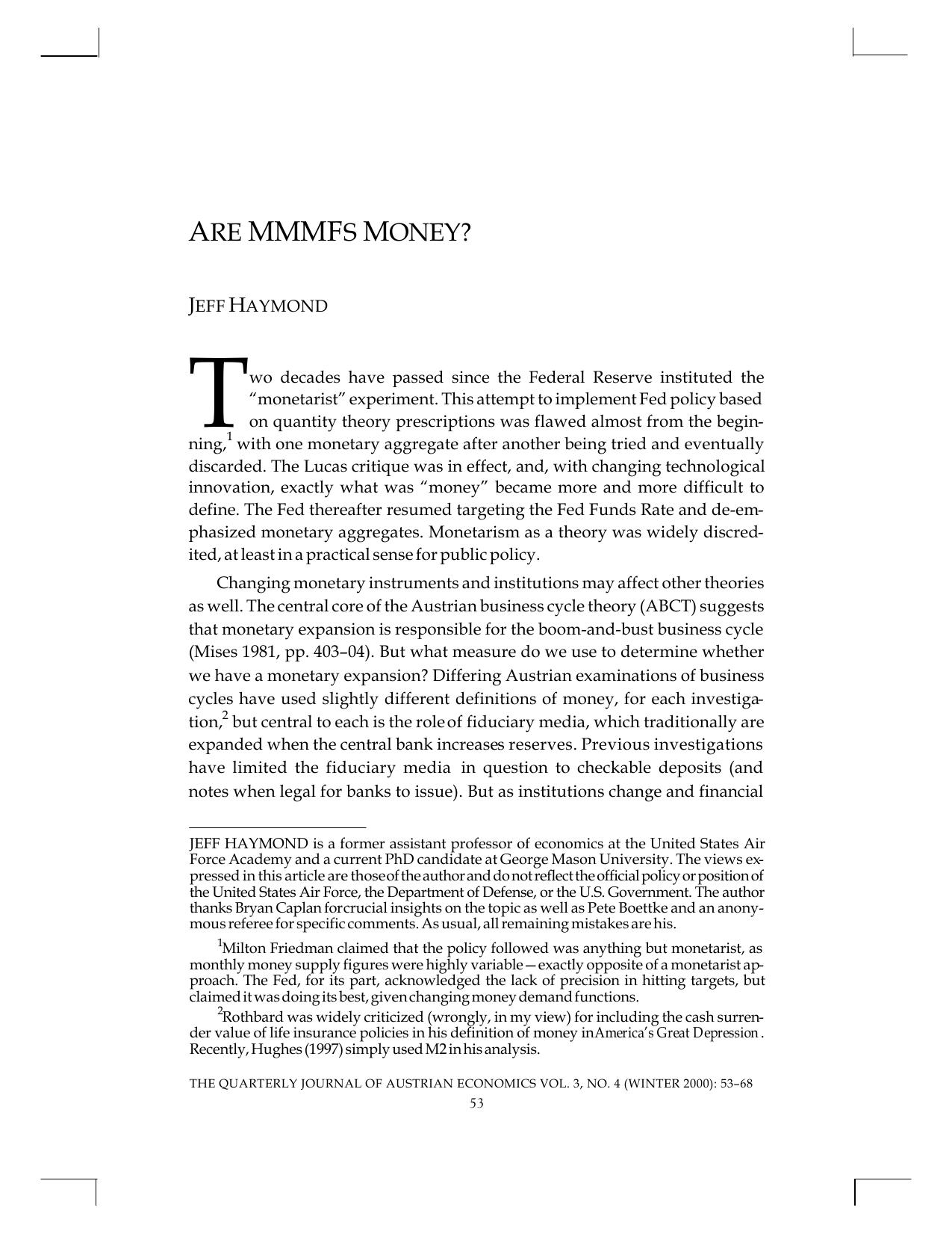 Are MMMFs Money