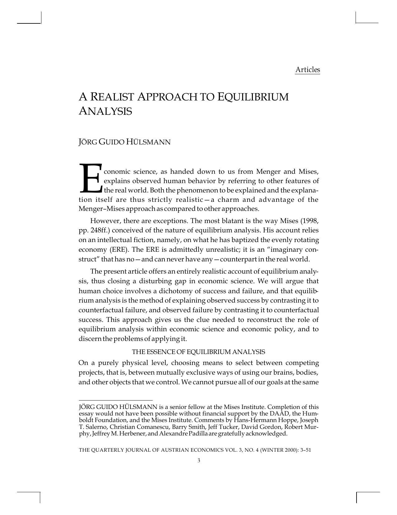 A Realist Approch to Equilibrium Analysis
