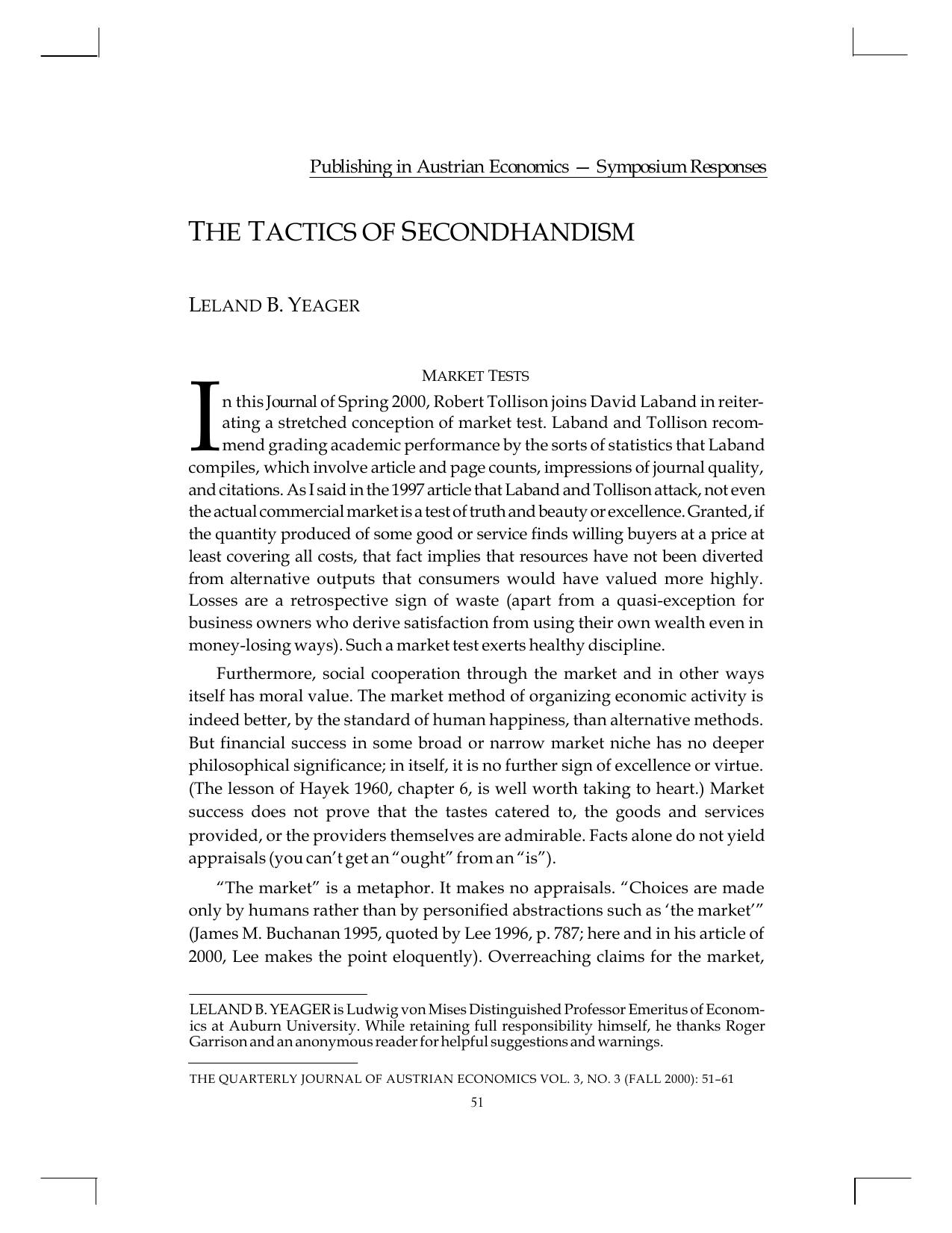 The Tactics of Secondhandism