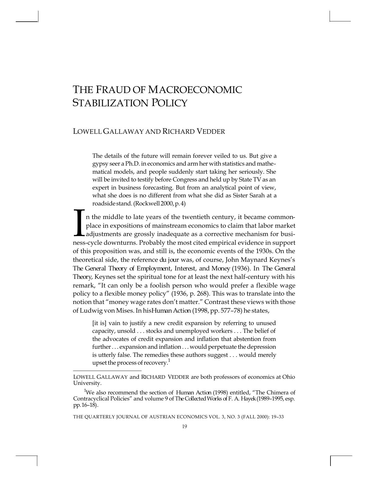 The Fraud of Macroeconomic Stabilization Policy