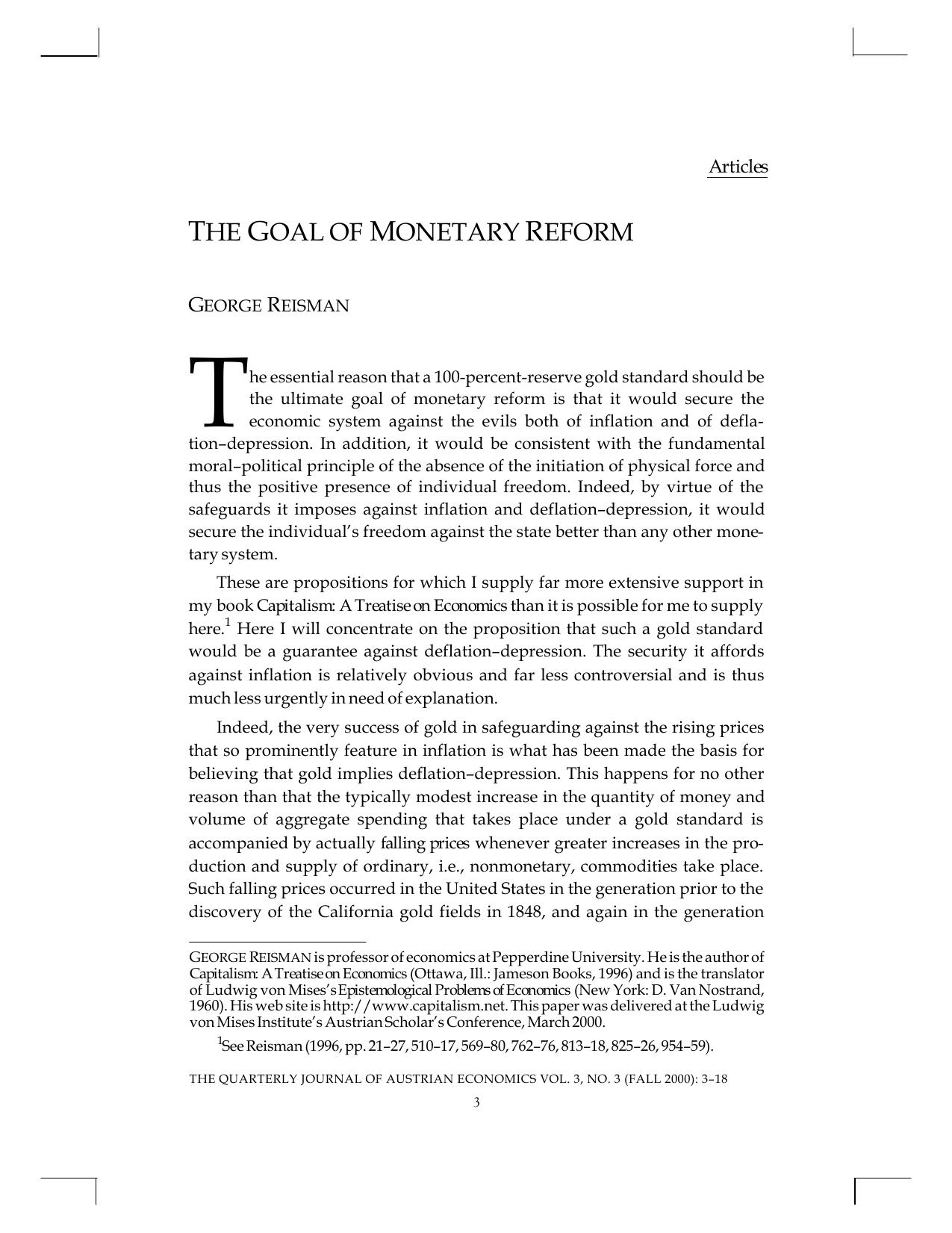 The Goal of Monetary Reform