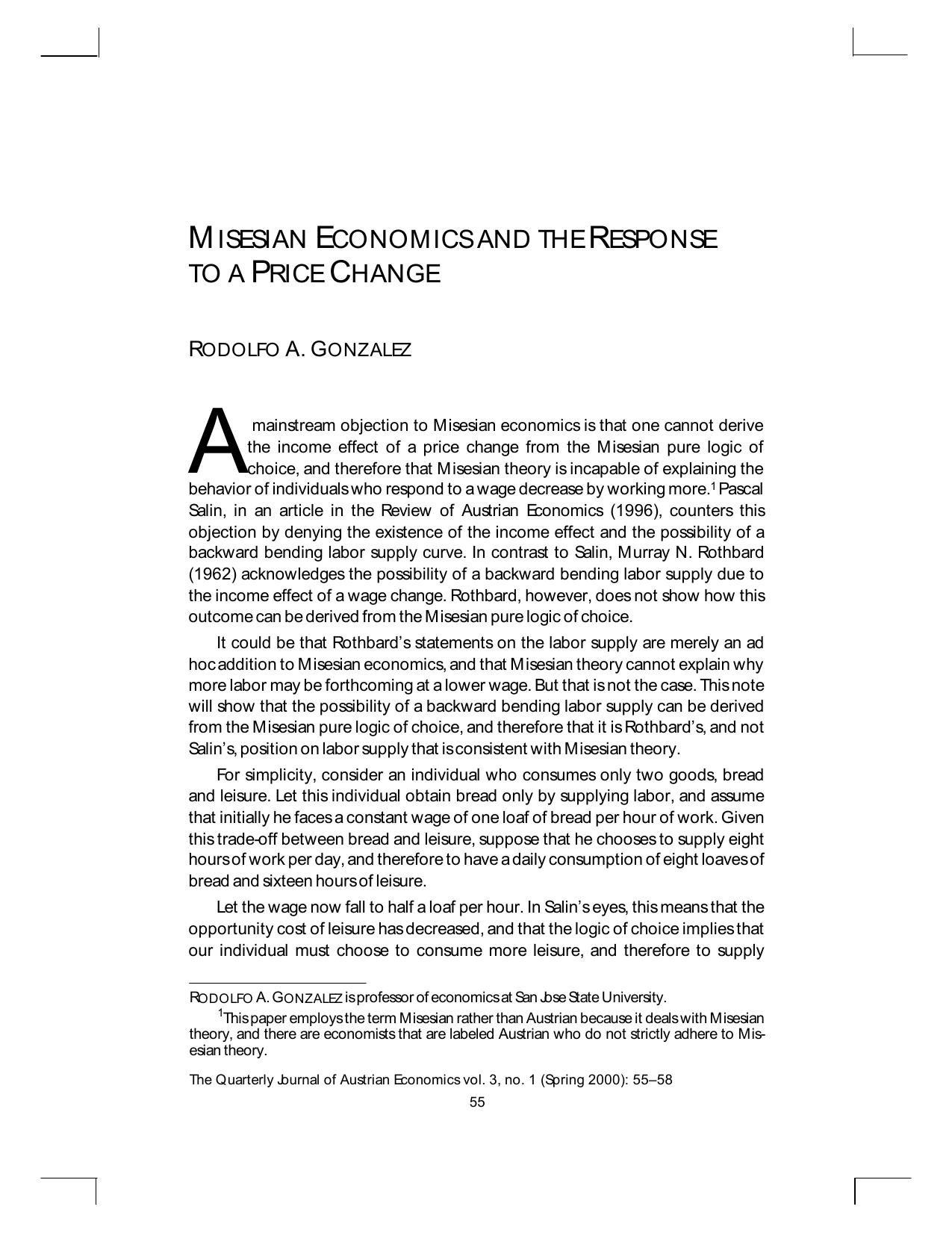 Misesian Economics and the Response to a Price Change
