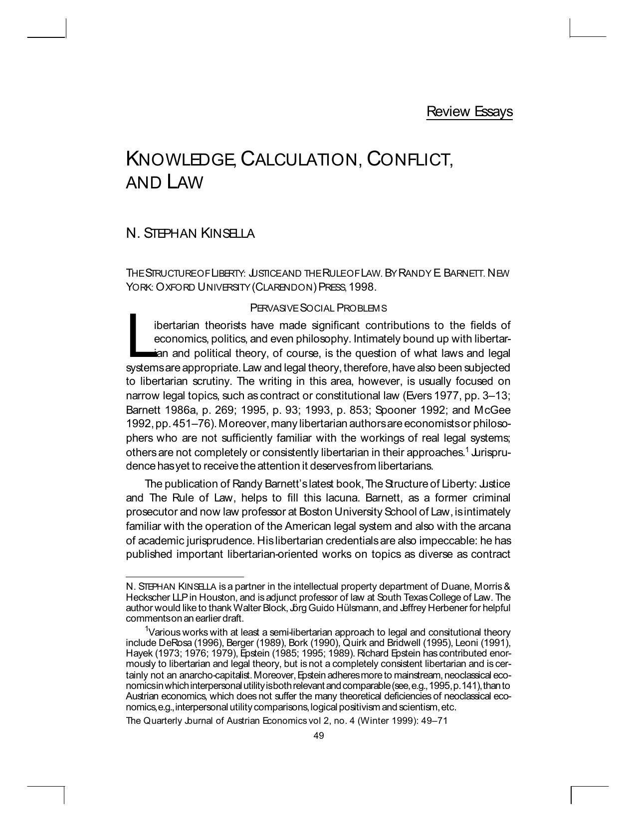 Knowledge, Calculation, Conflict, and Law