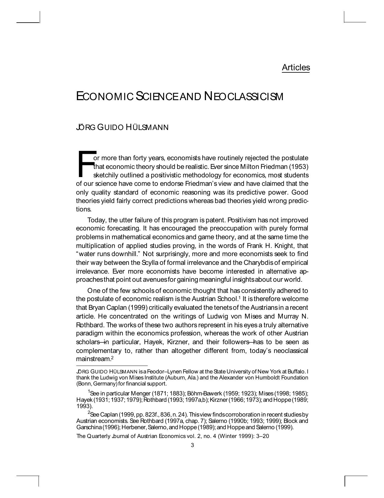 Economic Science and Neoclassicism