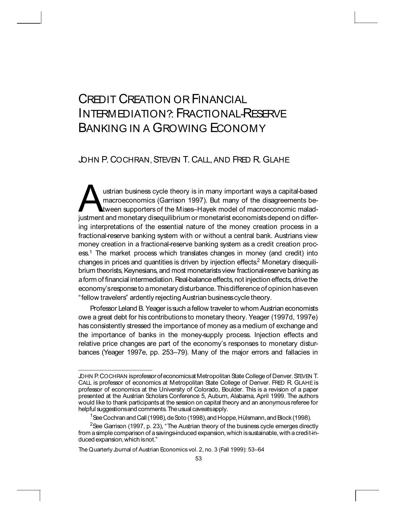 Credit Creation or Financial Intermediation? Fractional-Reserve Banking in a Growing Economy