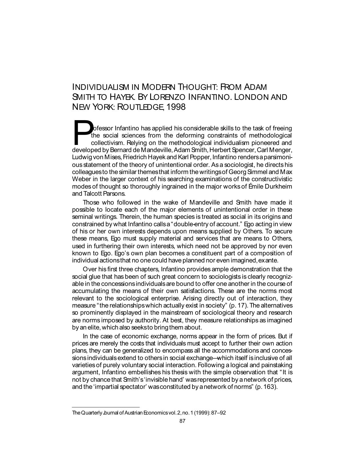 Individualism In Modern Thought: From Adam Smith to Hayek