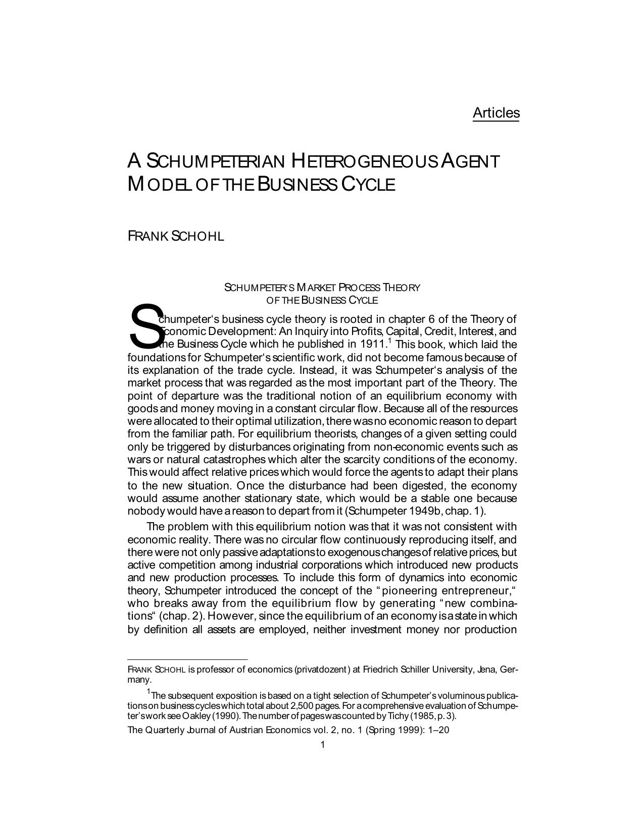 A Schumpeterian Heterogeneous Agent Model of the Business Cycle