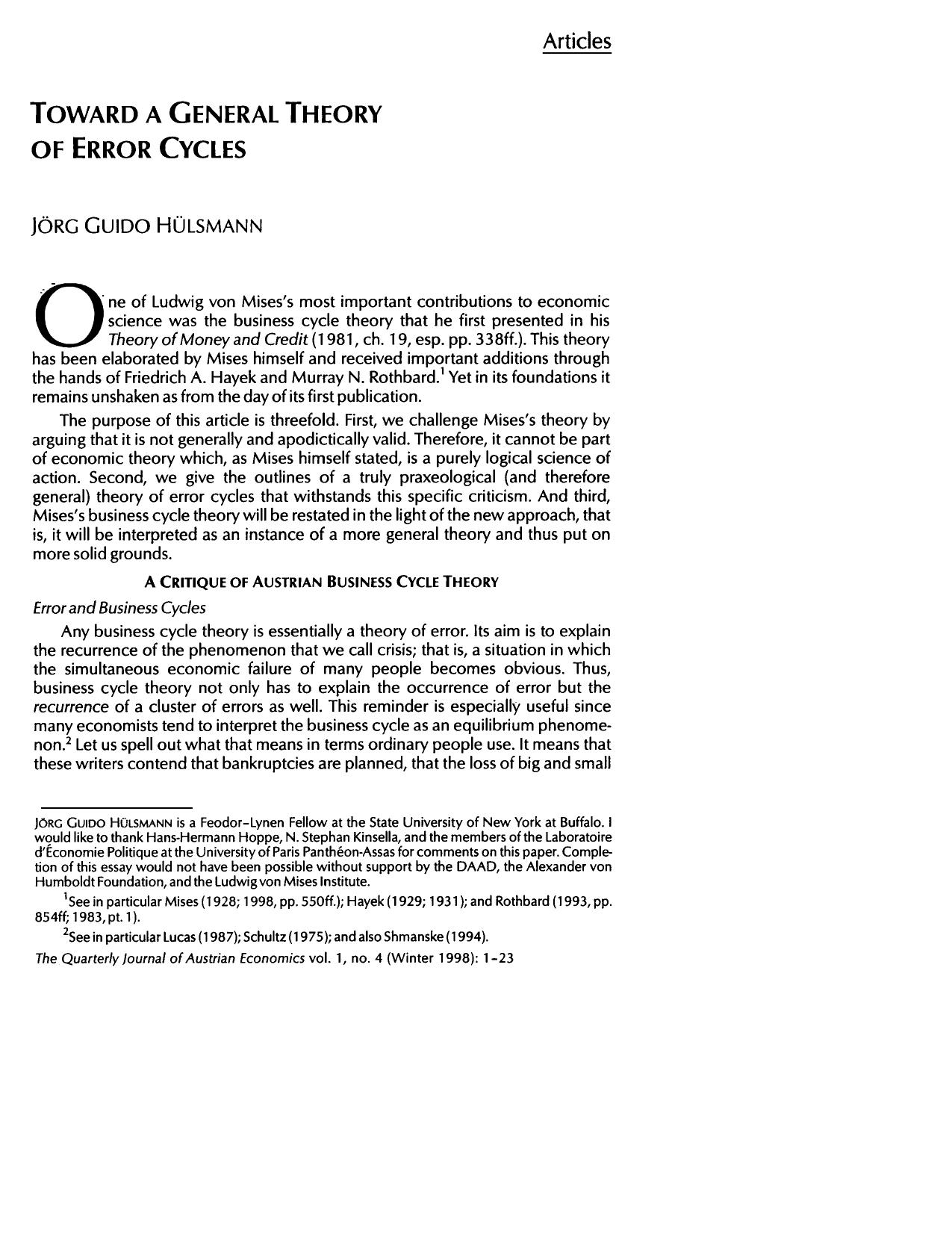 Toward a General Theory of Error Cycles