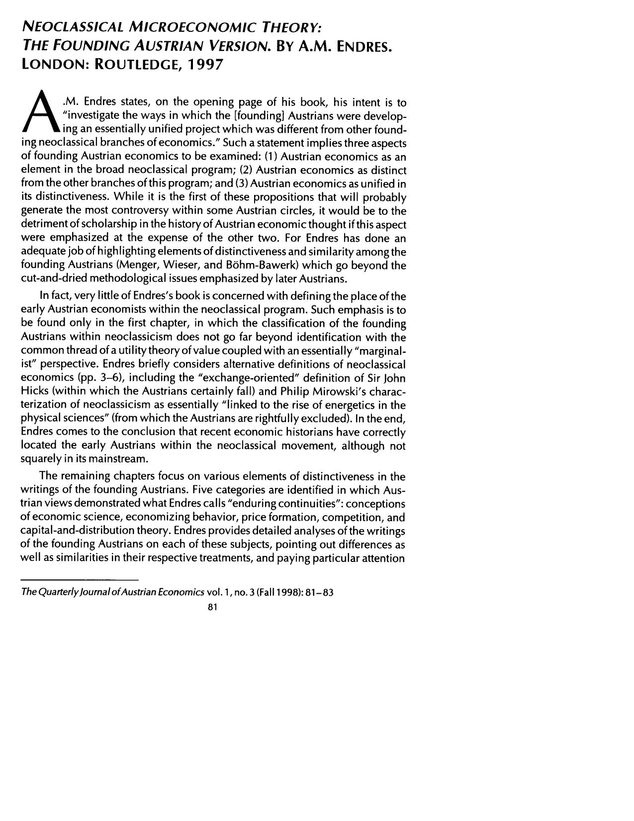Neoclassical Microeconomic Theory: The Founding Austrian Version